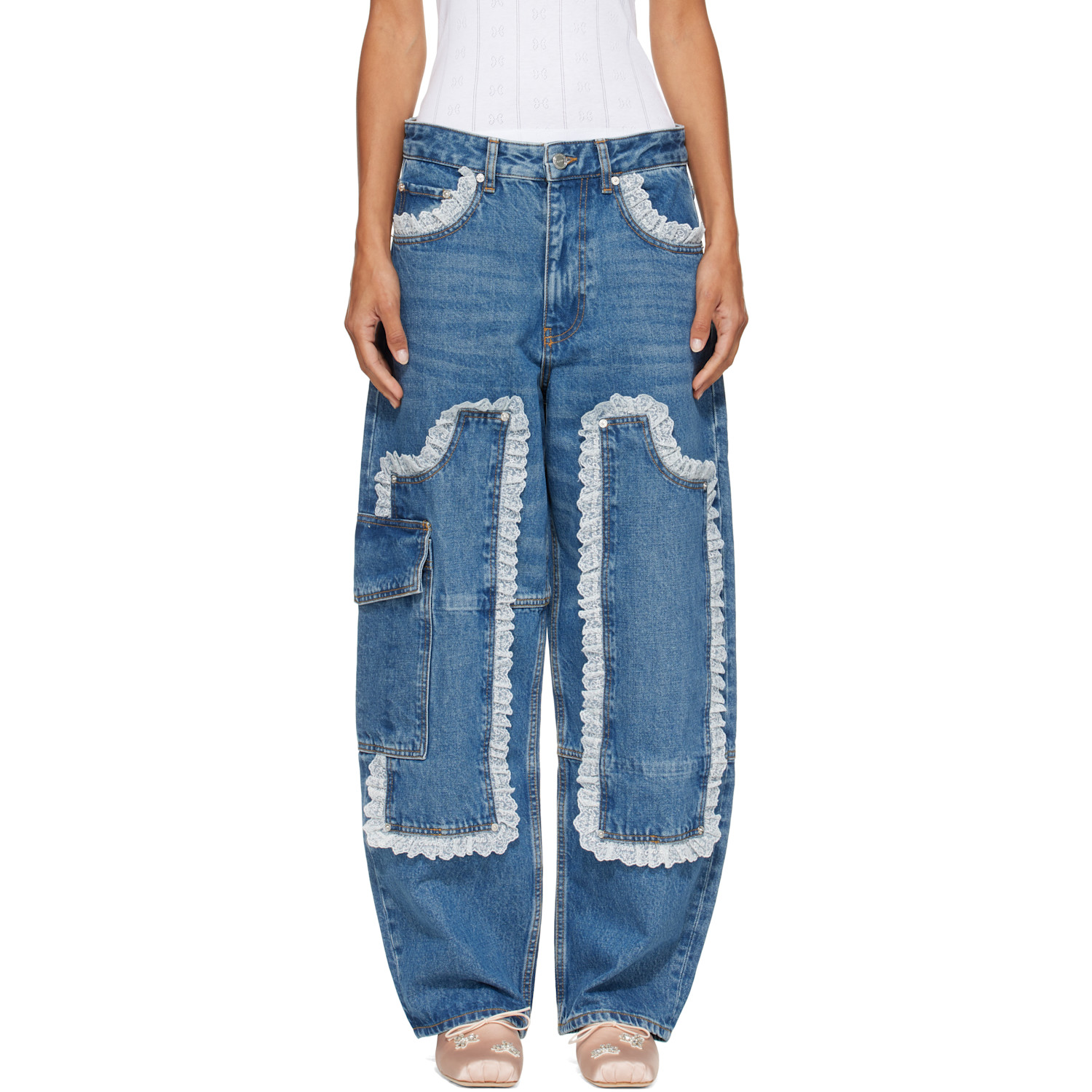 GANNI Blue Audri Lace Cargo Jeans