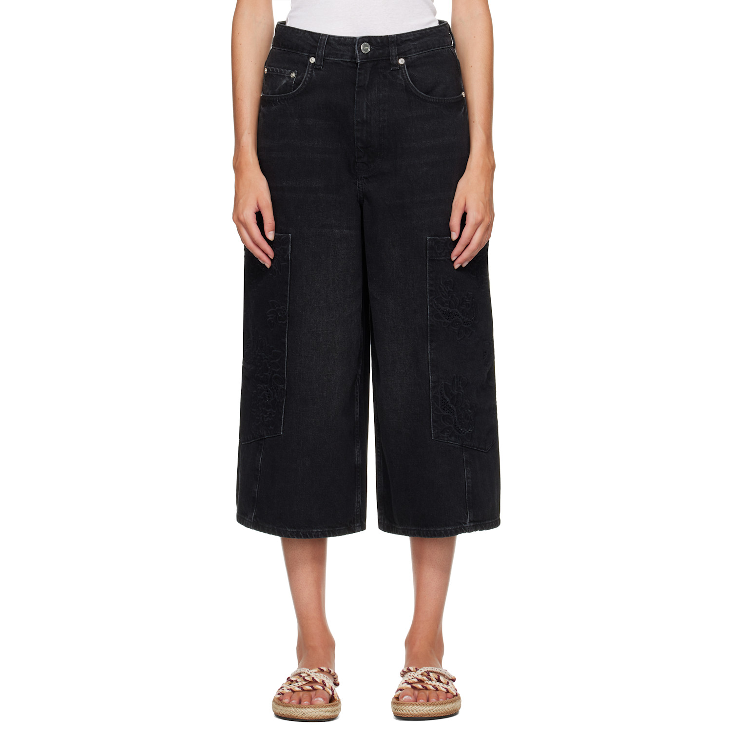 GANNI Black Cropped Cargo Jeans
