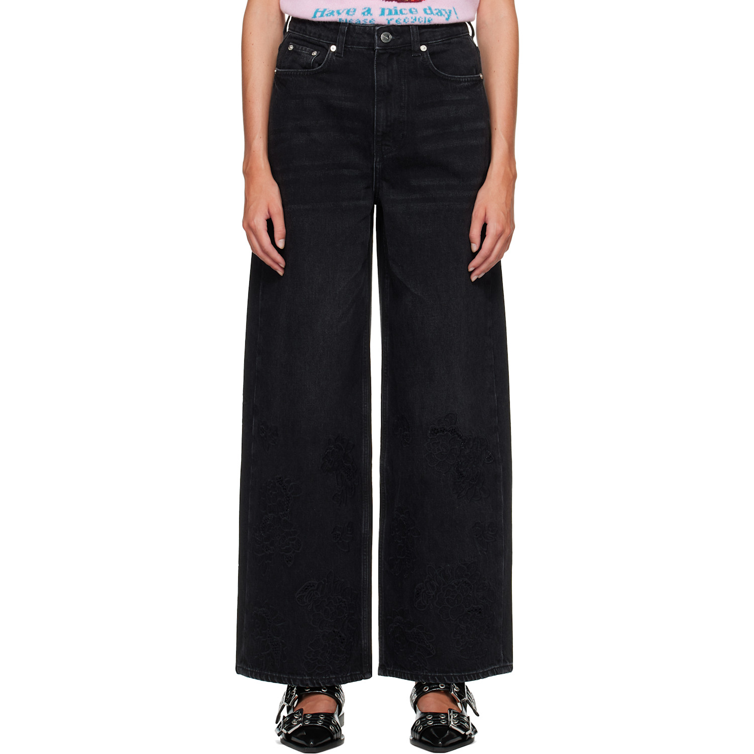 GANNI Black Broderie Anglaise Lari Jeans