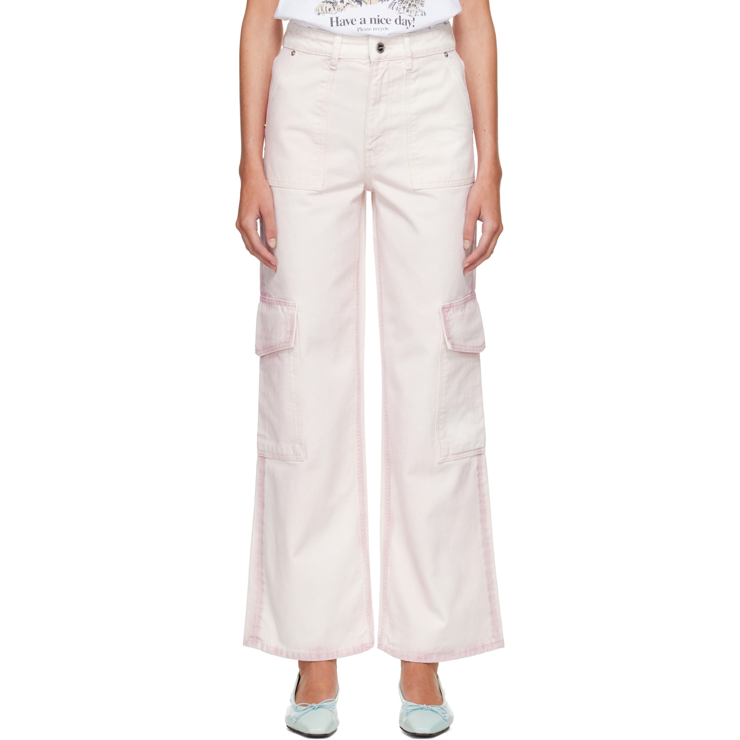 GANNI Pink Spray Angi Cargo Jeans