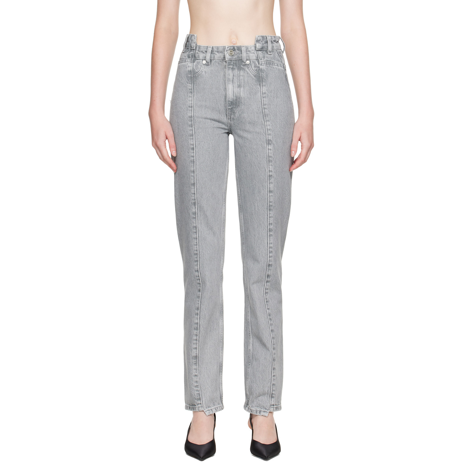 GANNI Gray Rigid Denim Fold Jeans