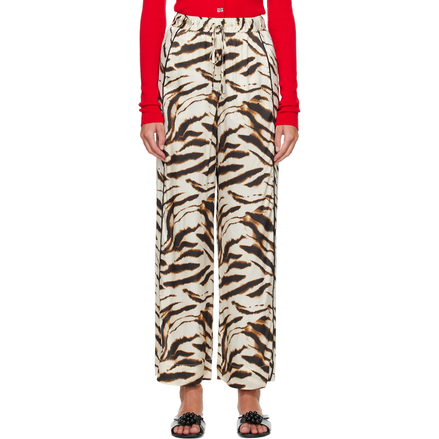 GANNI Beige Zebra Satin Lounge Pants