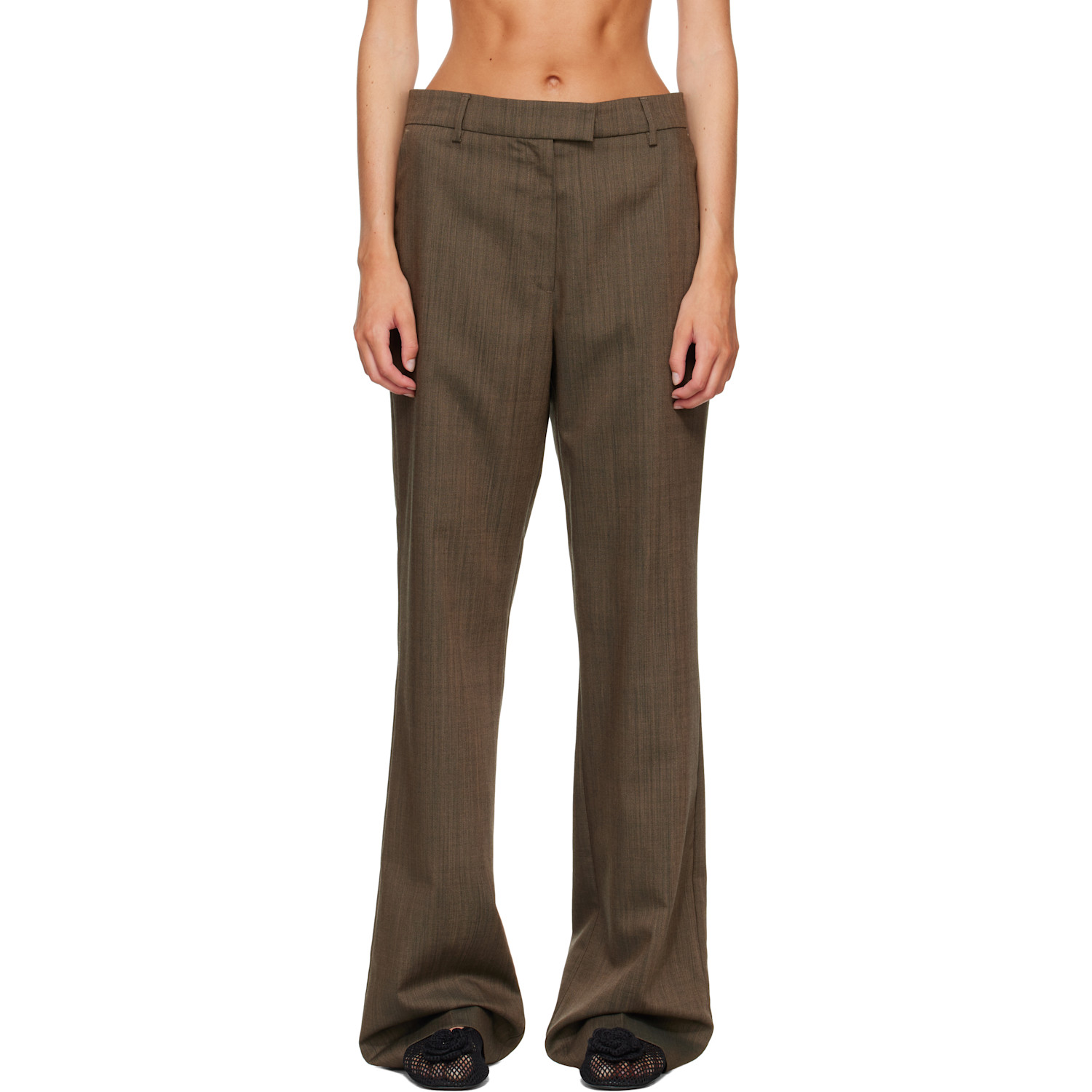 GANNI Brown Wool Melange Trousers
