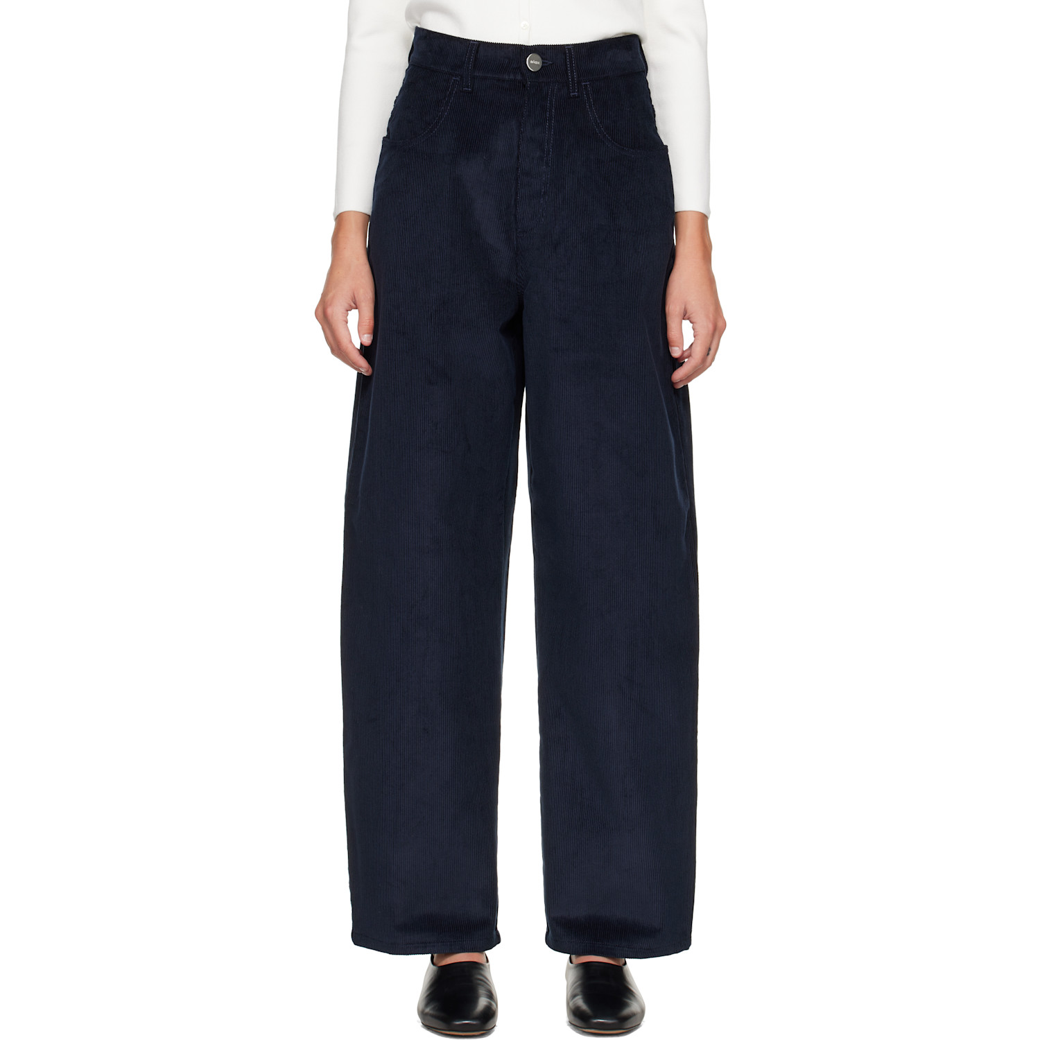 Róhe Navy Bruun Signature Baggy Corduroy Trousers