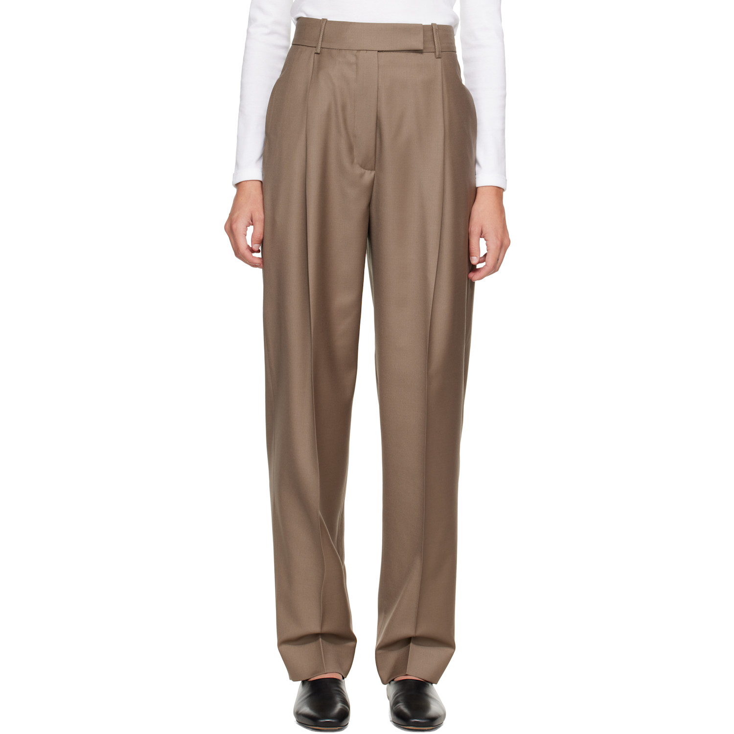 Róhe Beige Daria Single Pleat Tapered Trousers