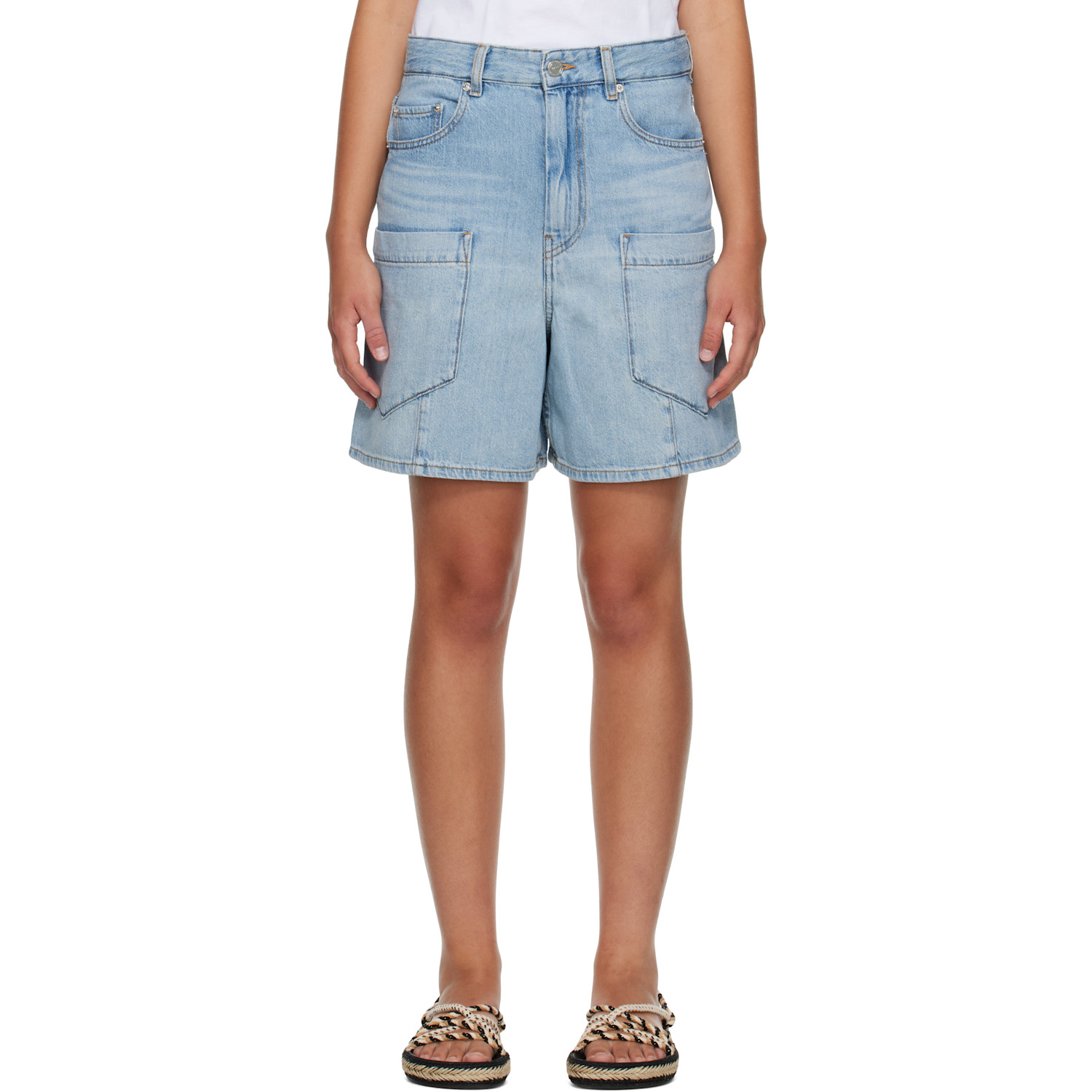 GANNI Blue Lightweight Denim Baggy Cargo Shorts