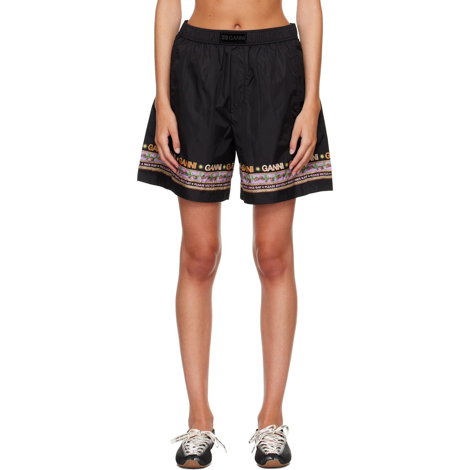 GANNI Black Printed Flyweight Nylon Boxer Shorts