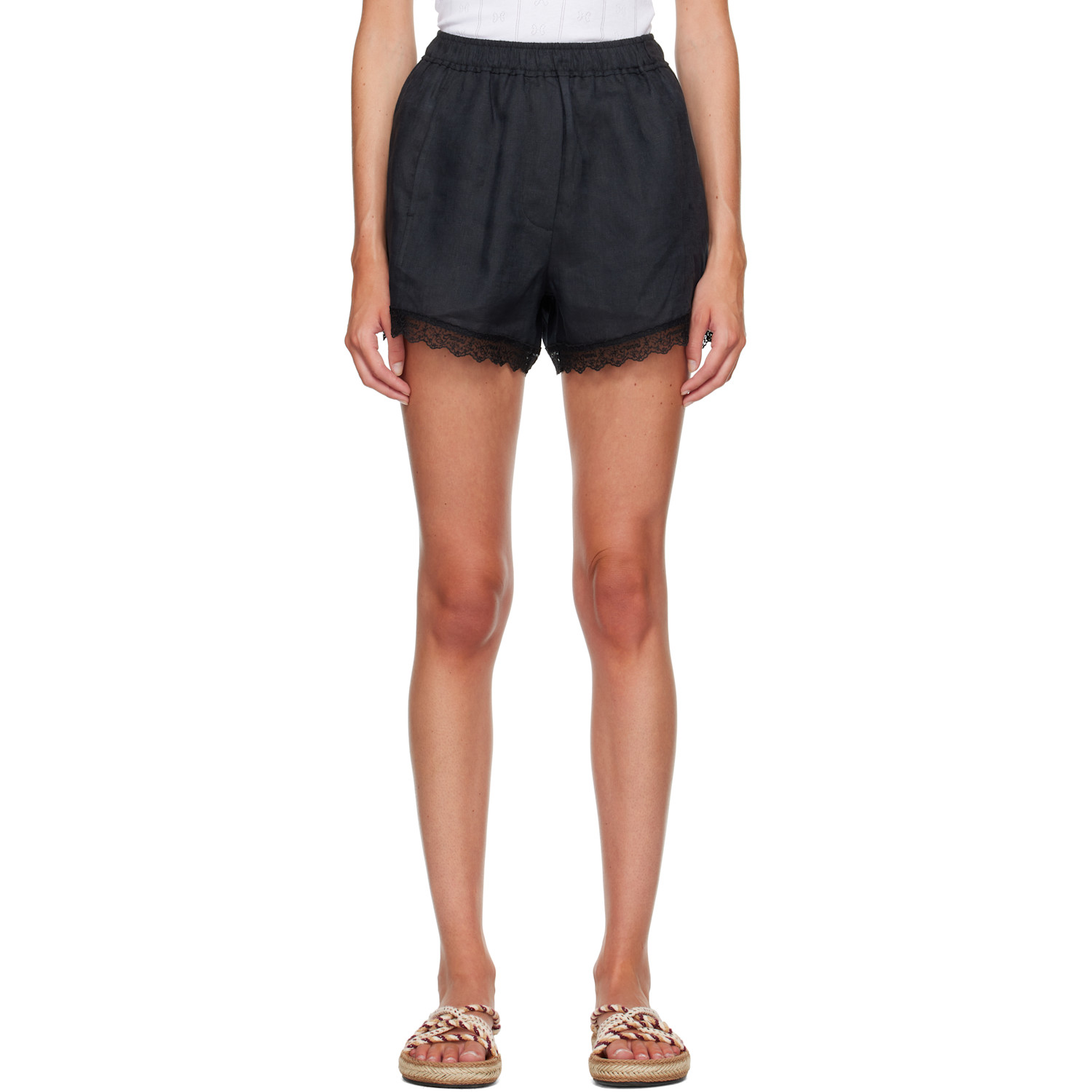 GANNI Black Linen Shorts