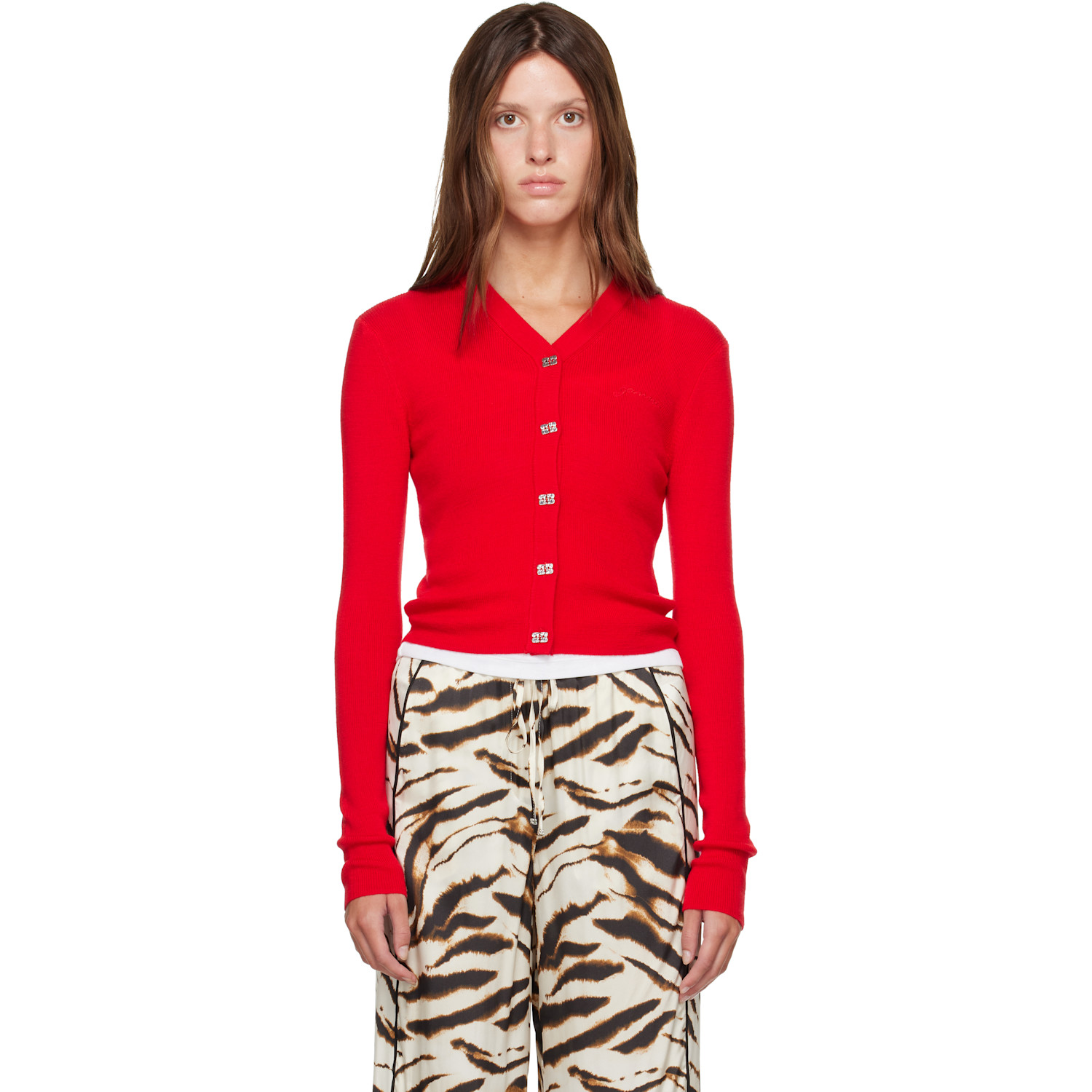GANNI Red Merino Cardigan