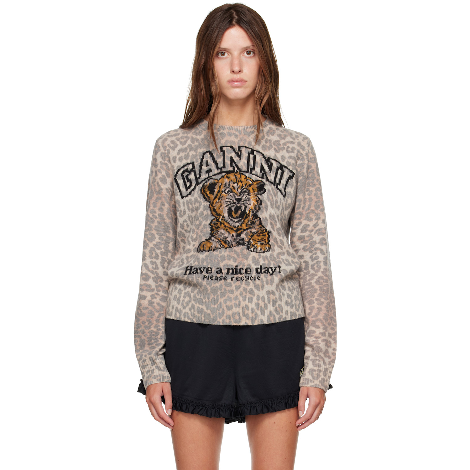 GANNI Beige Tiger Sweater