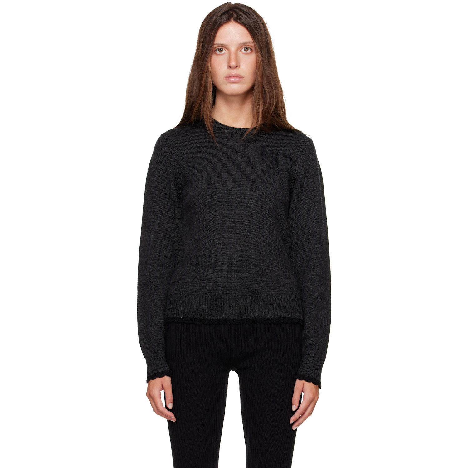 GANNI Black Crewneck Wool Sweater