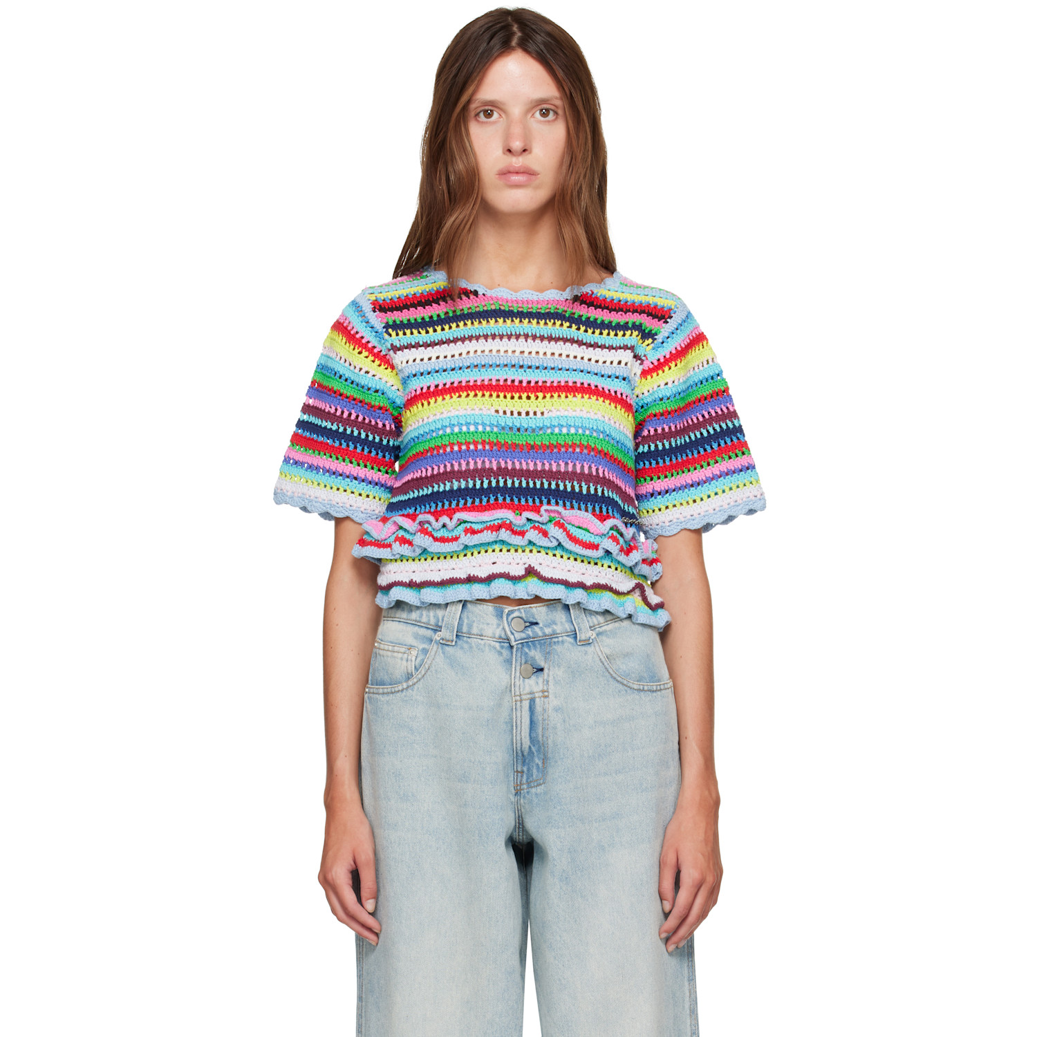 GANNI Multicolor Striped Crochet Sweater
