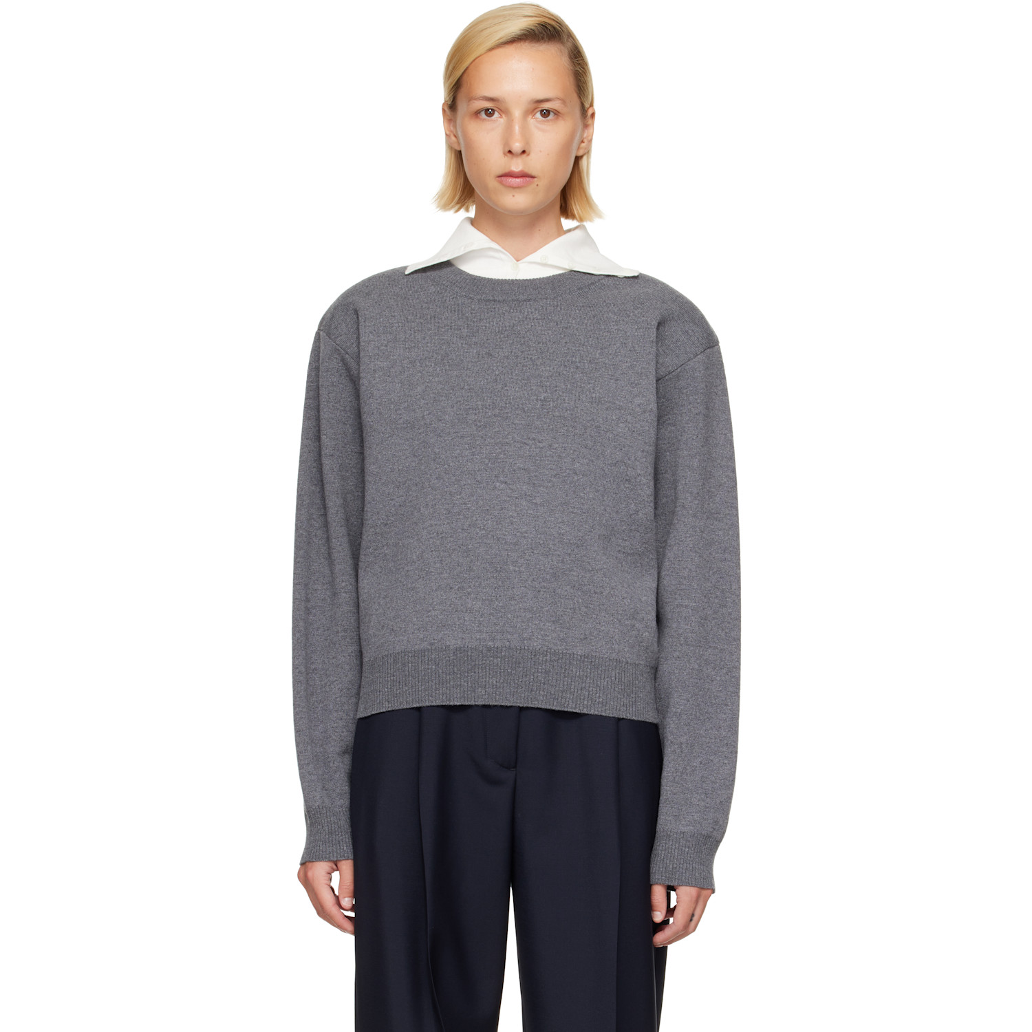 Róhe Gray Statement Shoulder Crewneck Sweater