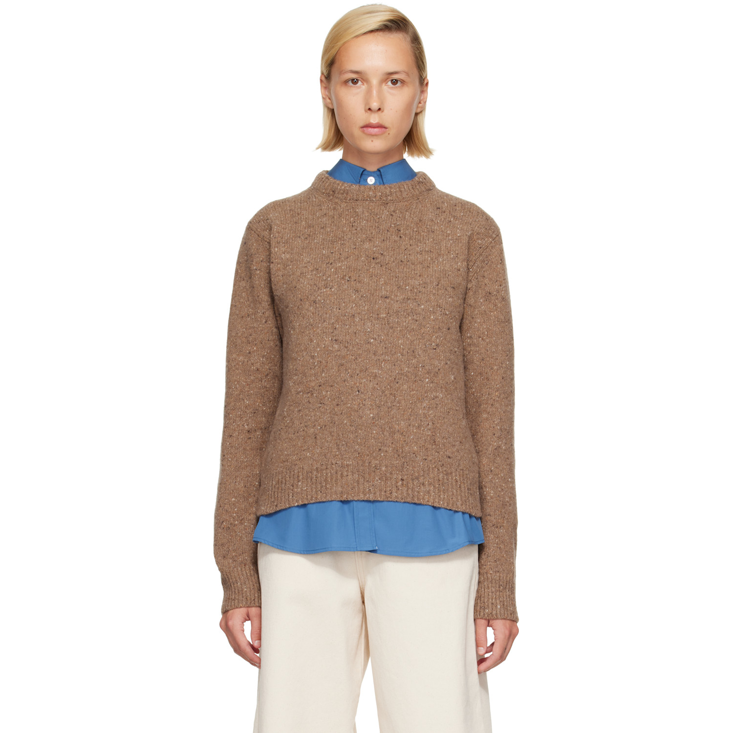 Róhe Tan Fitted Mouliné Crewneck Sweater