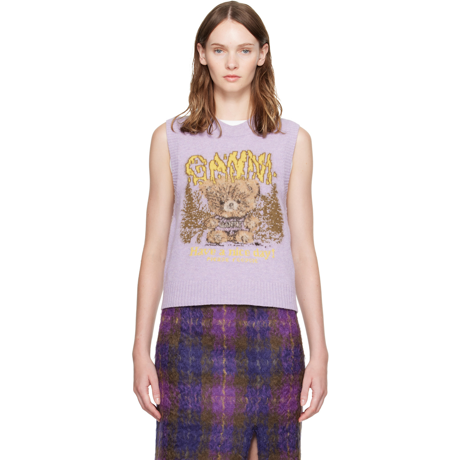 GANNI Purple Forest Teddy Sweater Vest
