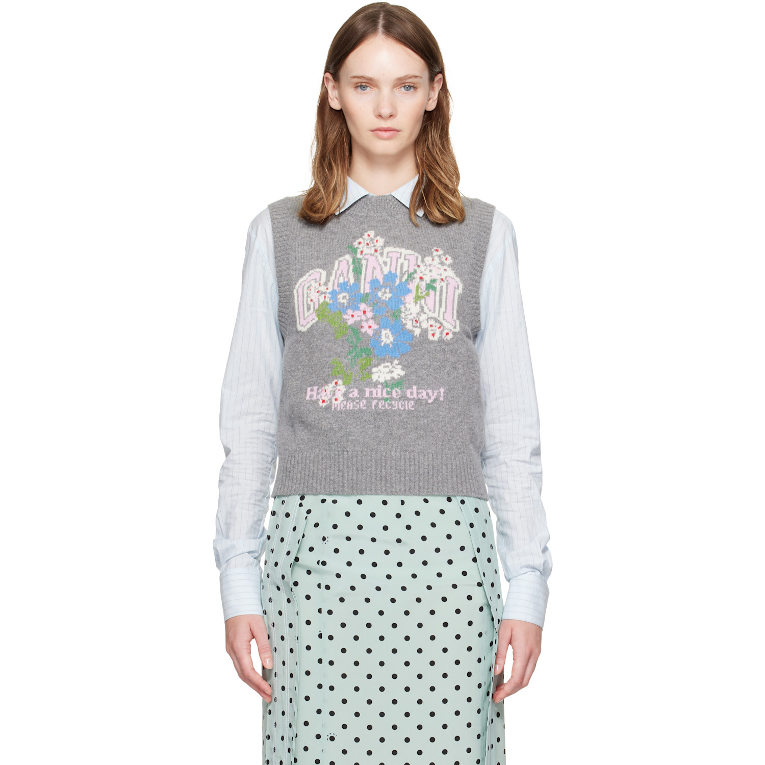 GANNI Gray Flowers Sweater Vest