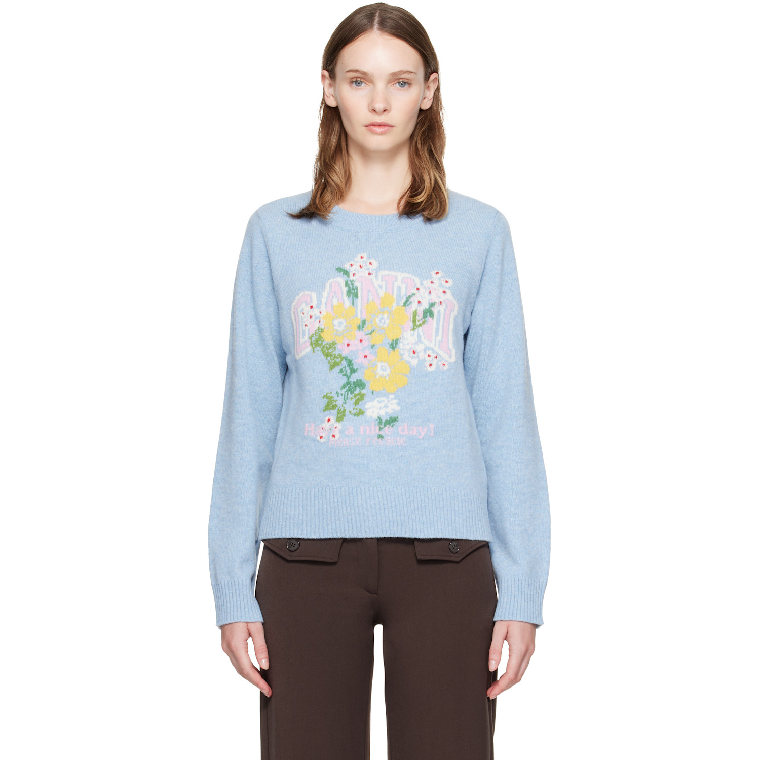 GANNI Blue Flowers Sweater
