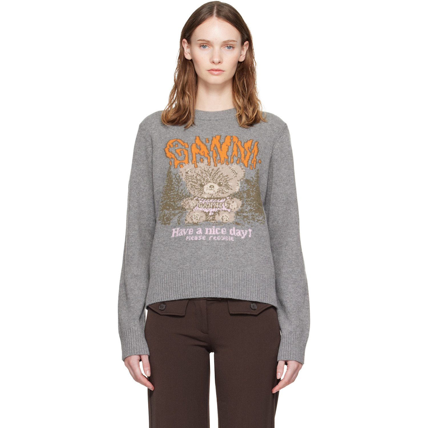 GANNI Gray Forest Teddy Wool Sweater