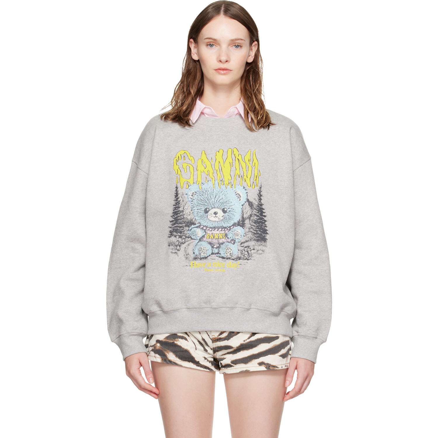GANNI Gray Forest Teddy Sweatshirt