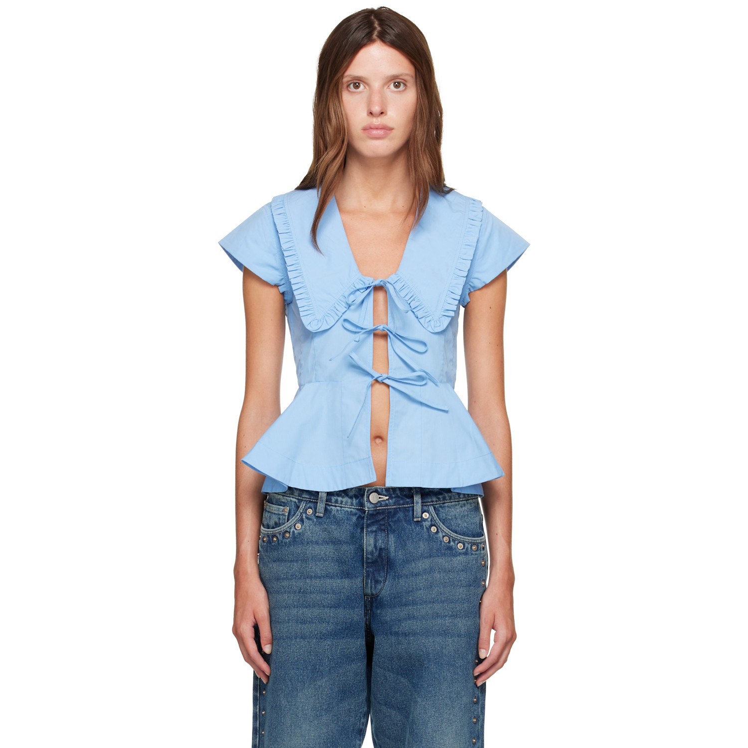 GANNI Blue Cotton Poplin Blouse