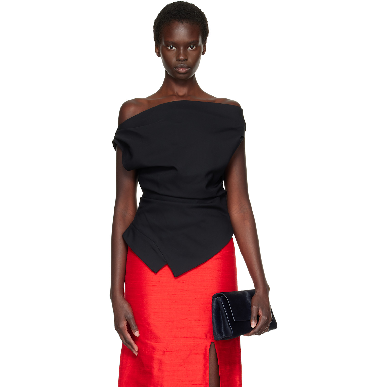 Róhe Black Off-Shoulder Lapel Top