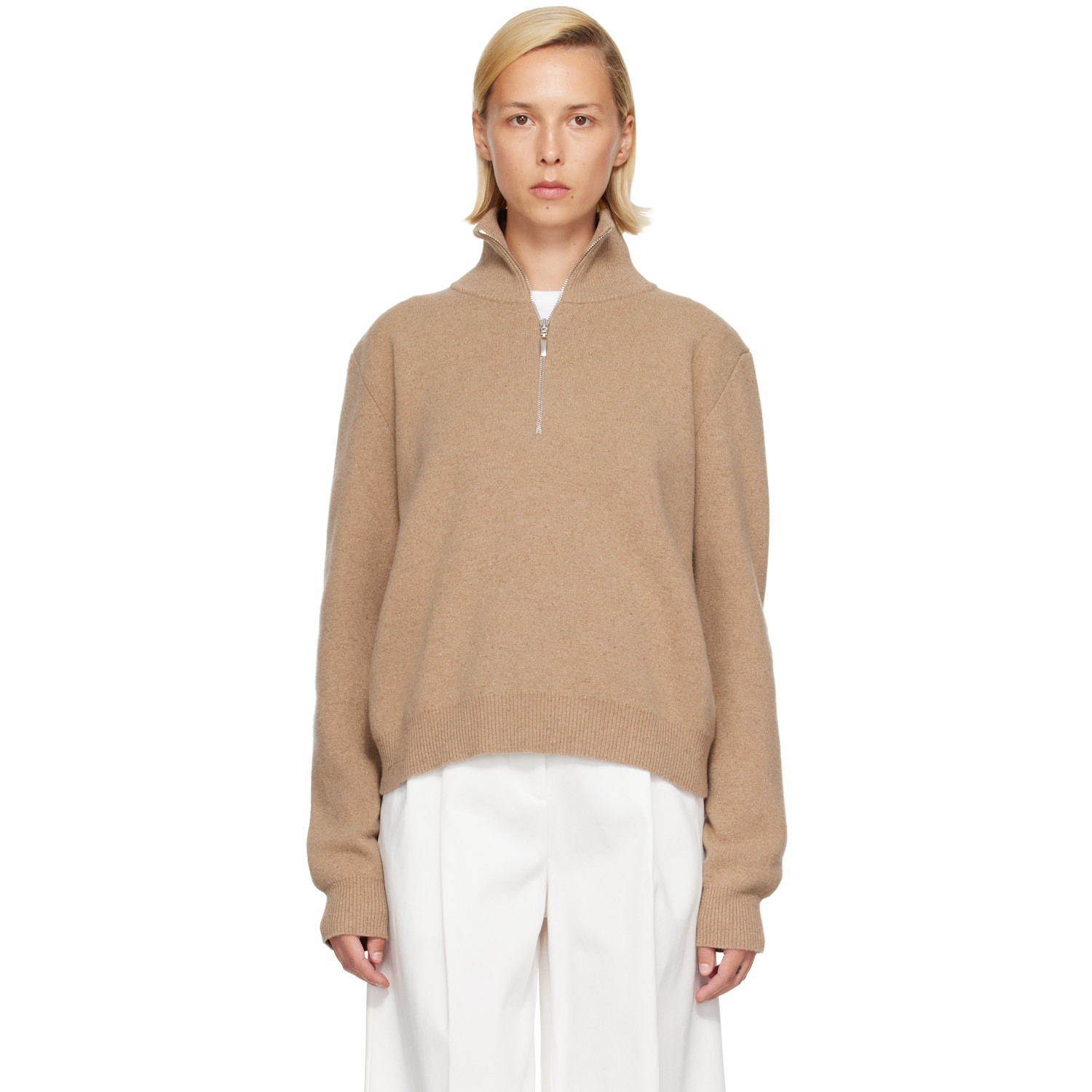 Róhe Beige Zipped Mouliné Polo
