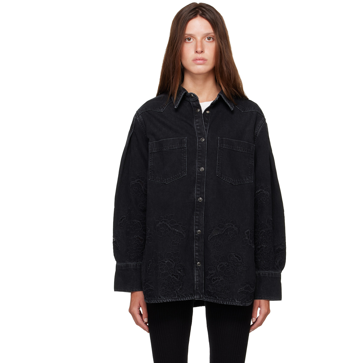GANNI Black Broderie Anglaise Denim Shirt