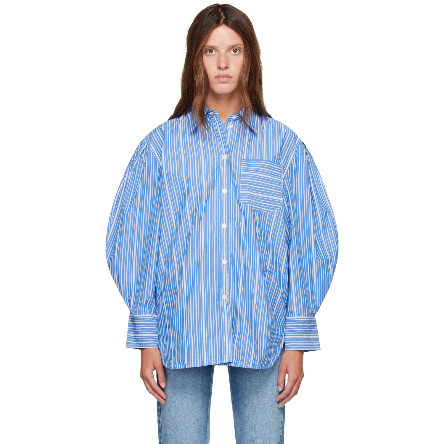 GANNI Blue Striped Cotton Shirt