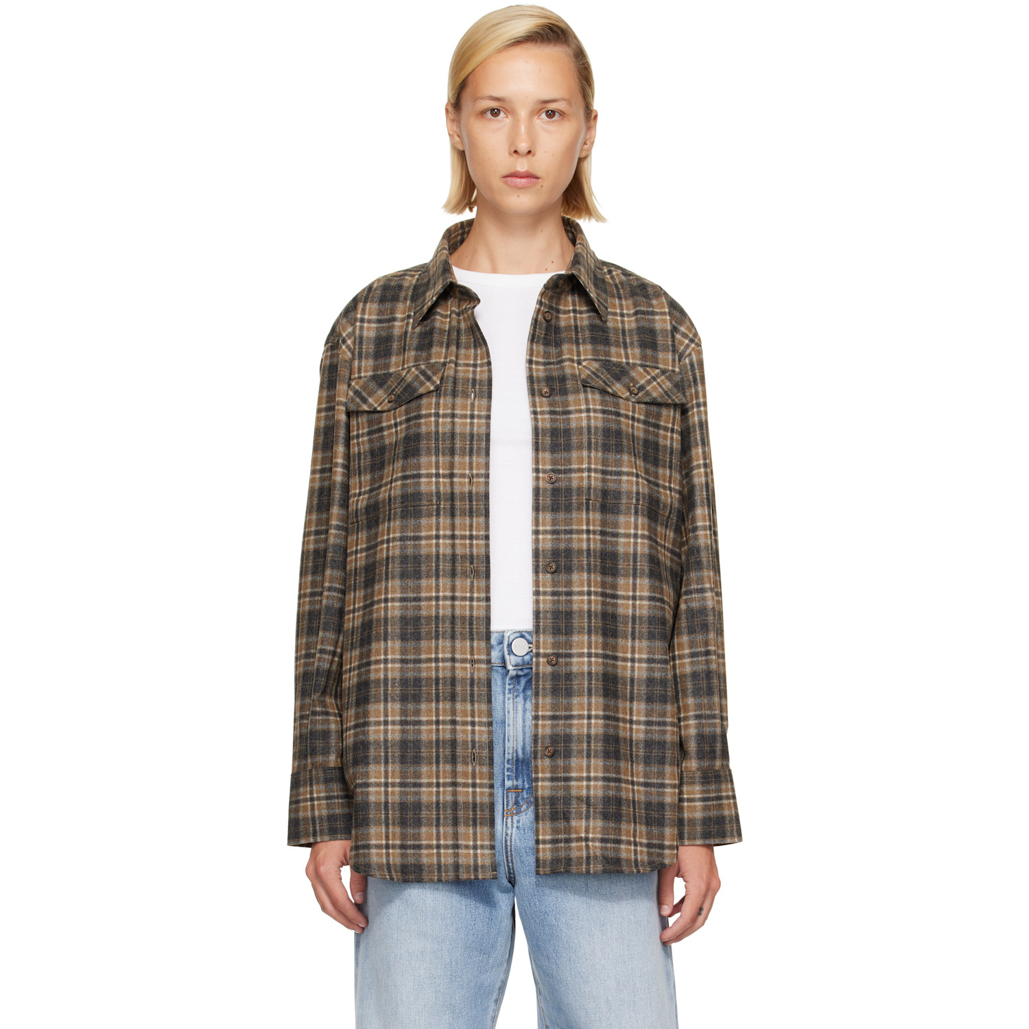 Róhe Brown Western Checked Overshirt