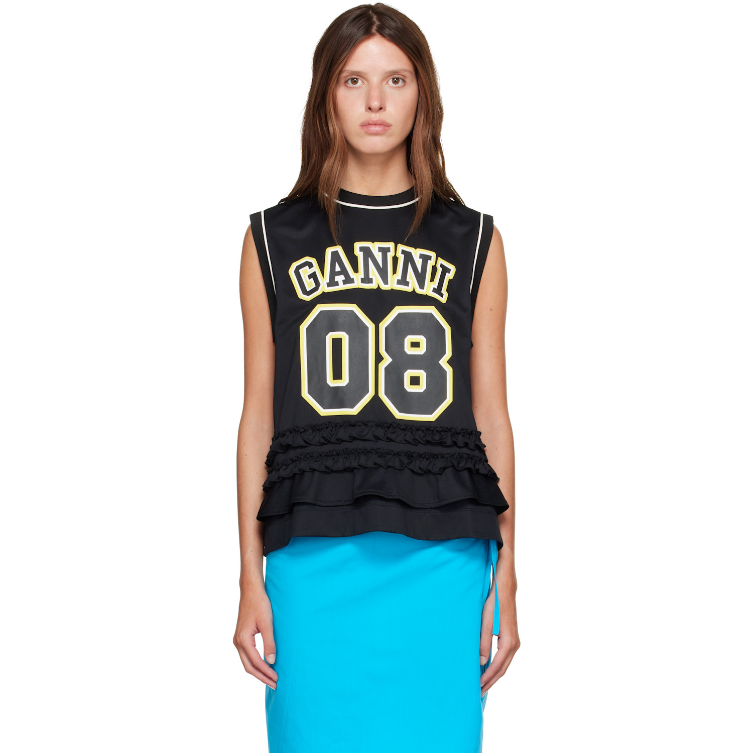 Ganni Black Cycora Oversized Tank Top In 099 Black