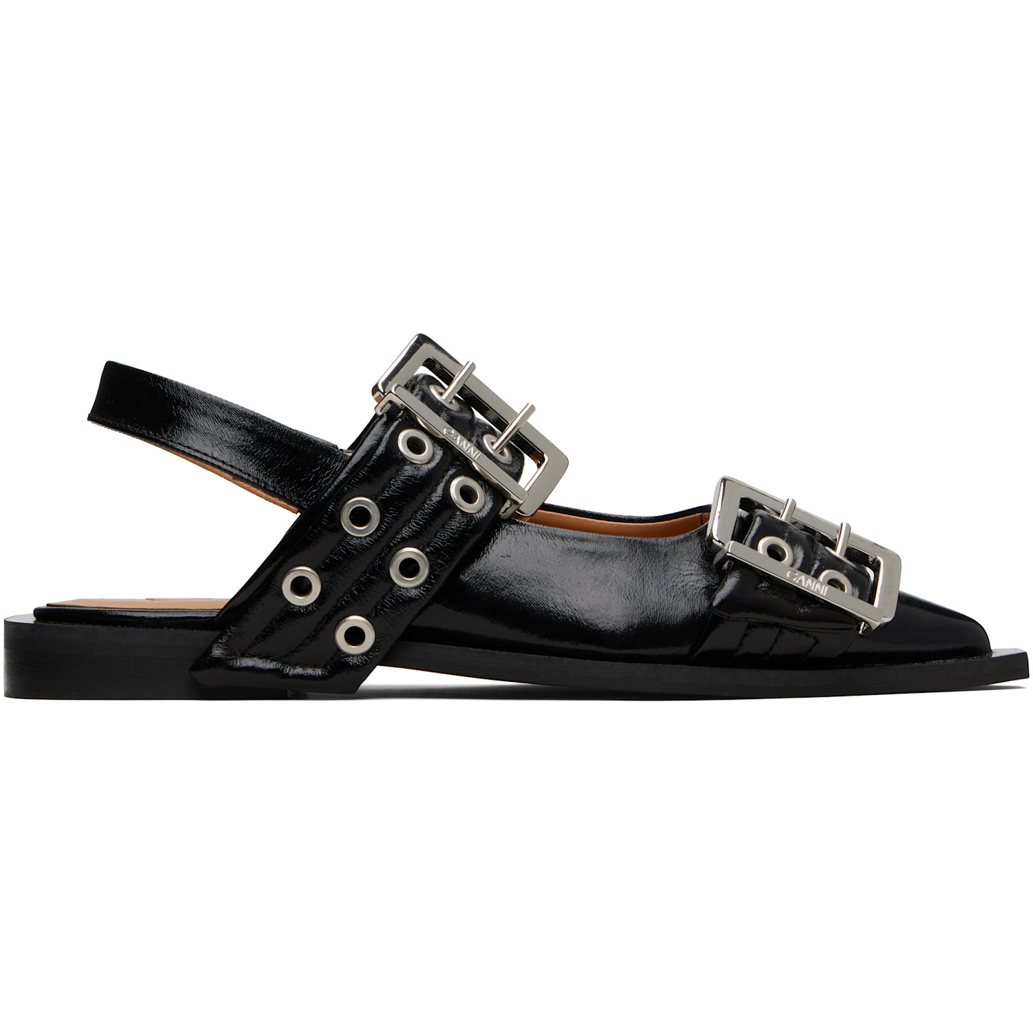 GANNI Black Feminine Buckle Ballerina Flats
