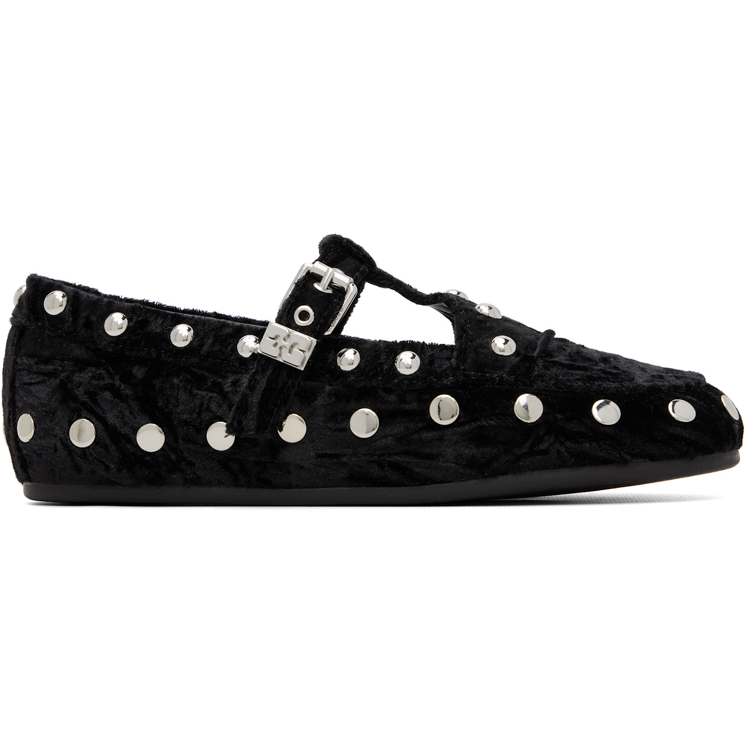 GANNI Black Mary Jenny Velvet Flats