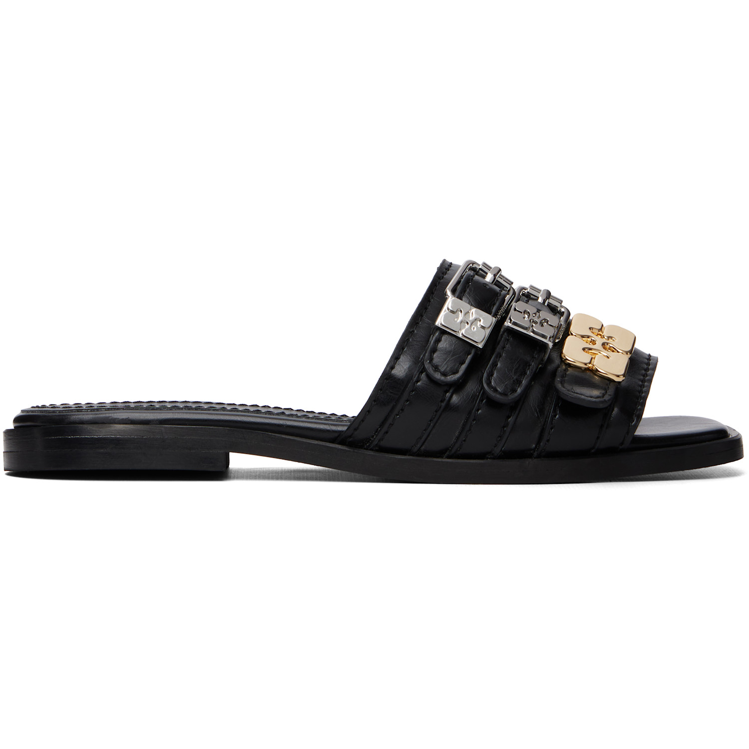 GANNI Black Sue Triple Flat Sandals