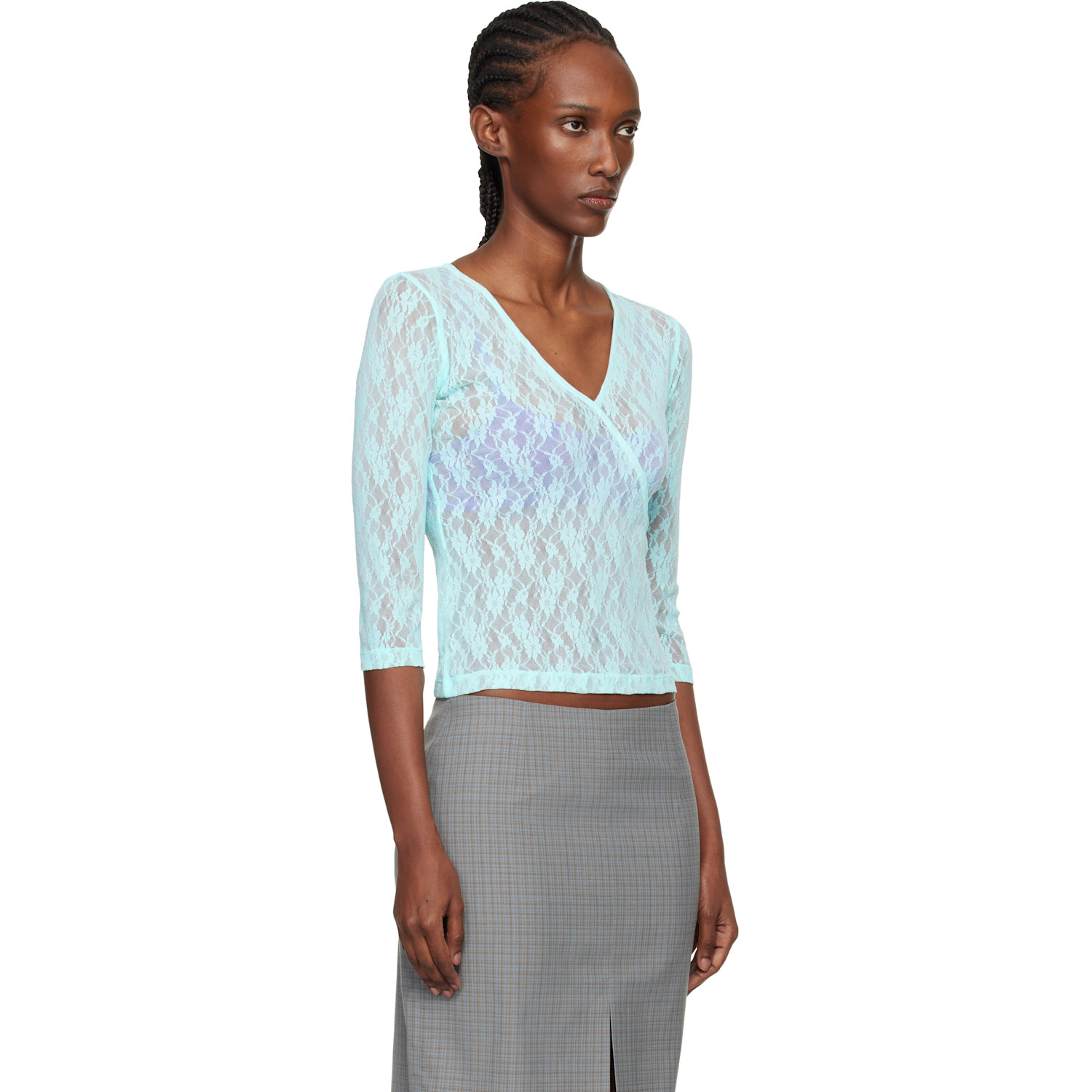  Fruity Booty Blue Lace Moss Wrap T-shirt 