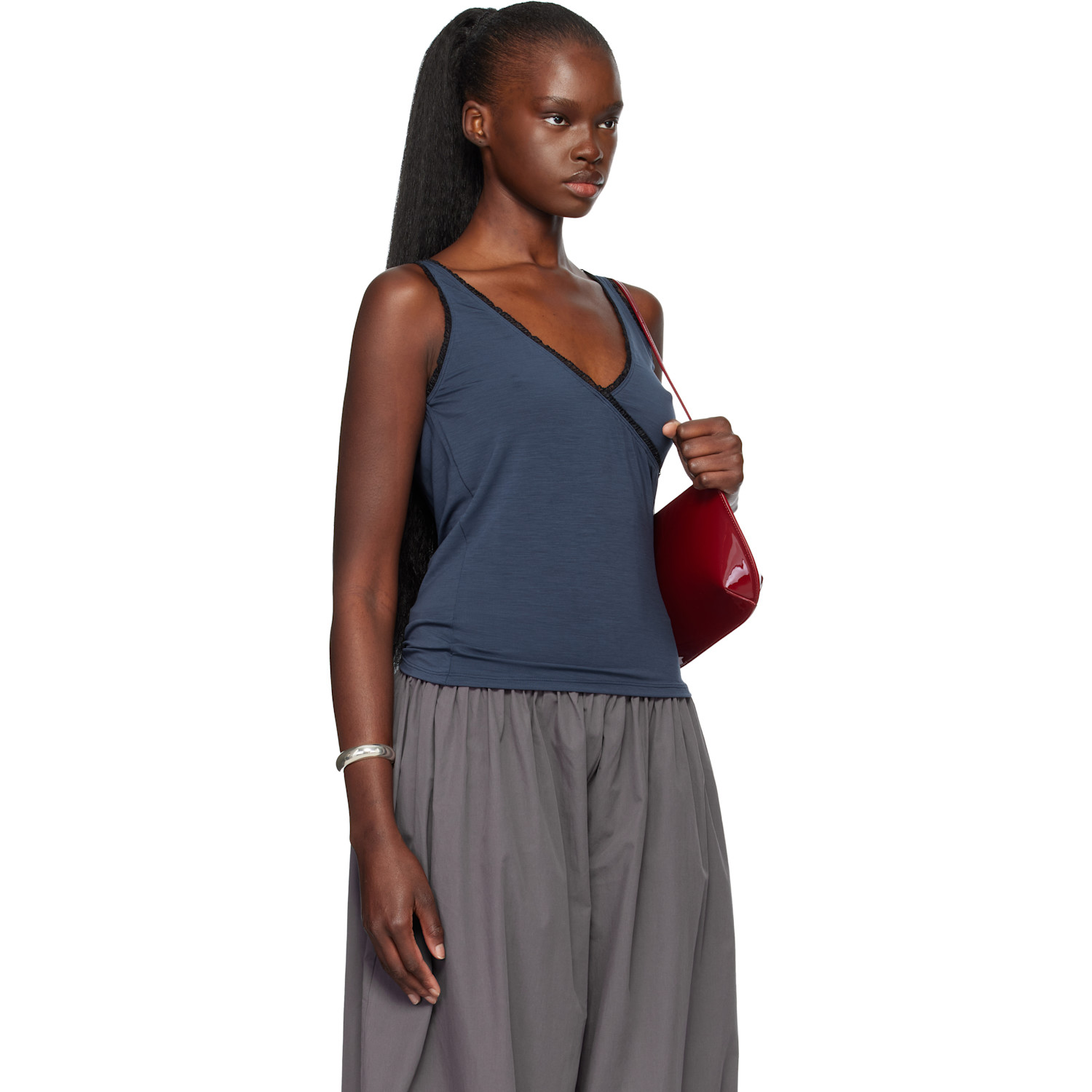  Fruity Booty Navy Frill Wrap Tank Top 