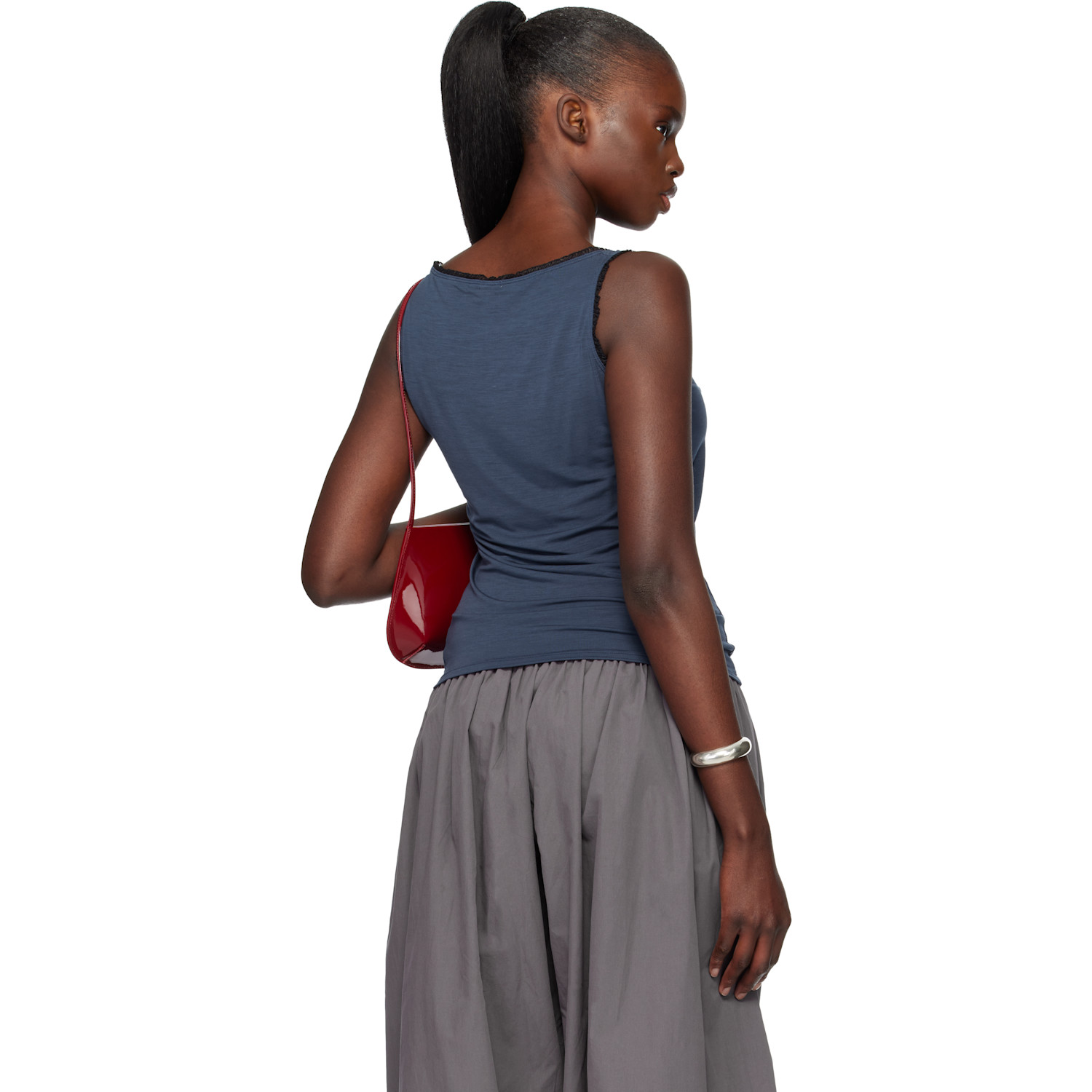  Fruity Booty Navy Frill Wrap Tank Top 