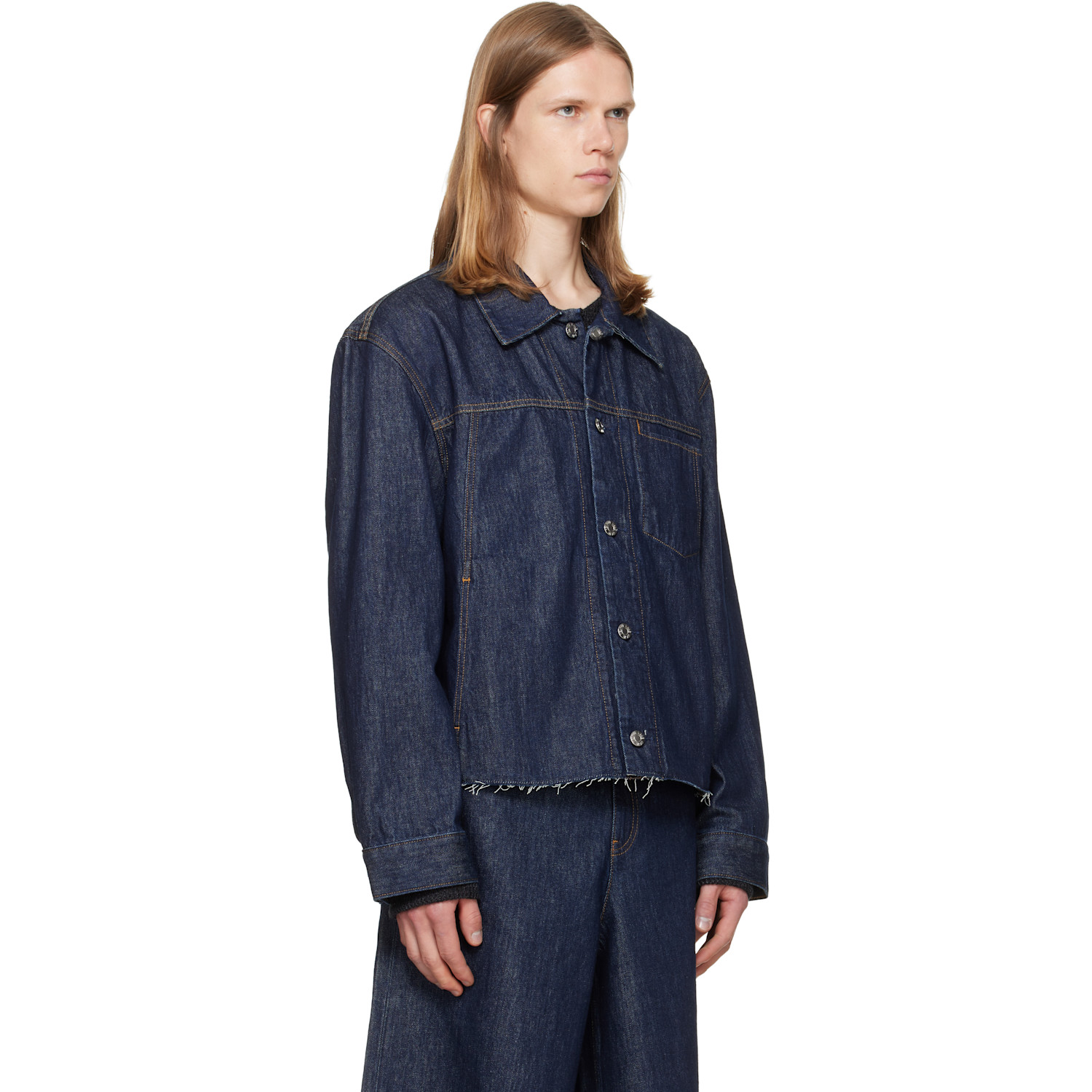  Helmut Lang Indigo Cropped Denim Trucker Jacket 