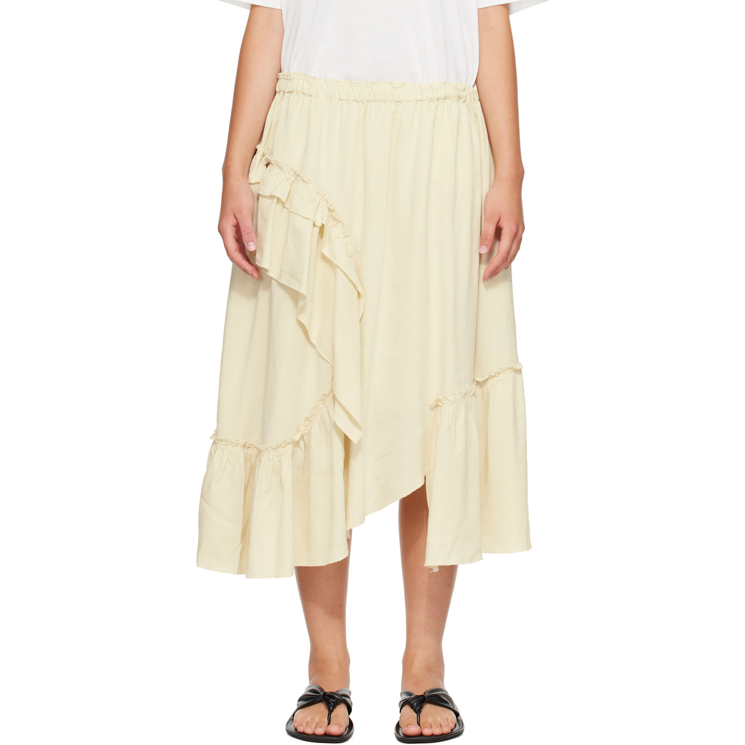 YMC Yellow Draped Midi Skirt
