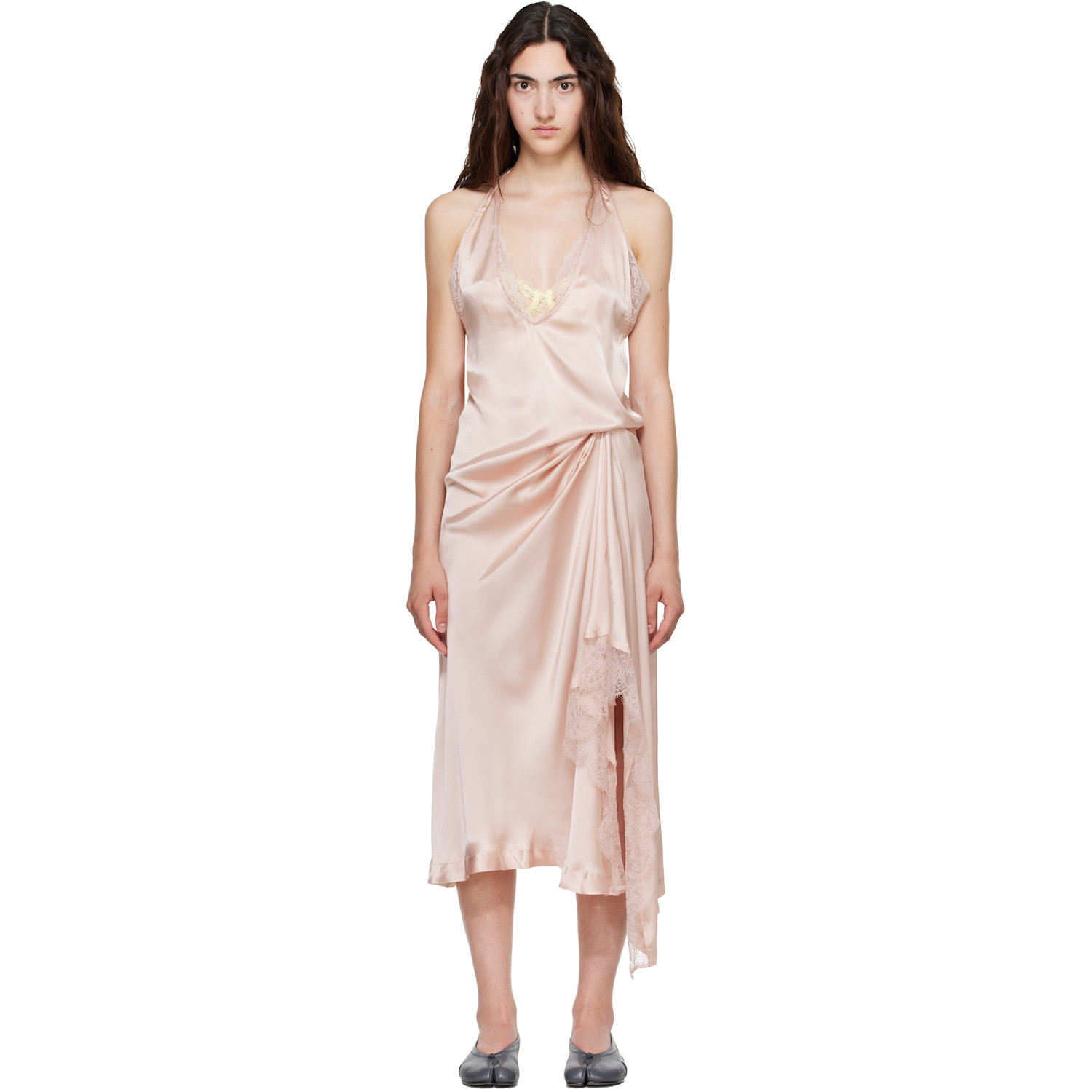 Maison Margiela Pink Lace Slip Midi Dress