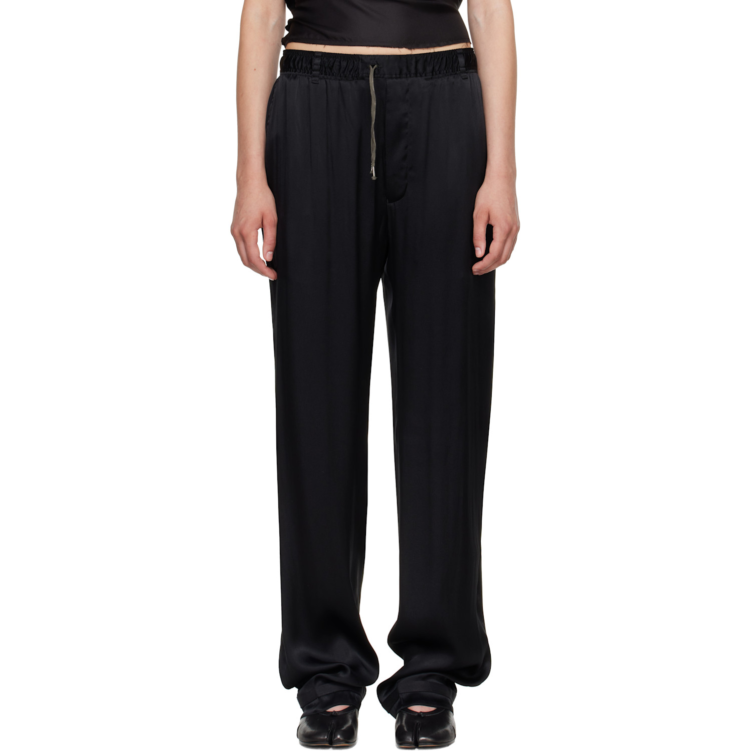 Maison Margiela Black Satin Drawstring Trousers