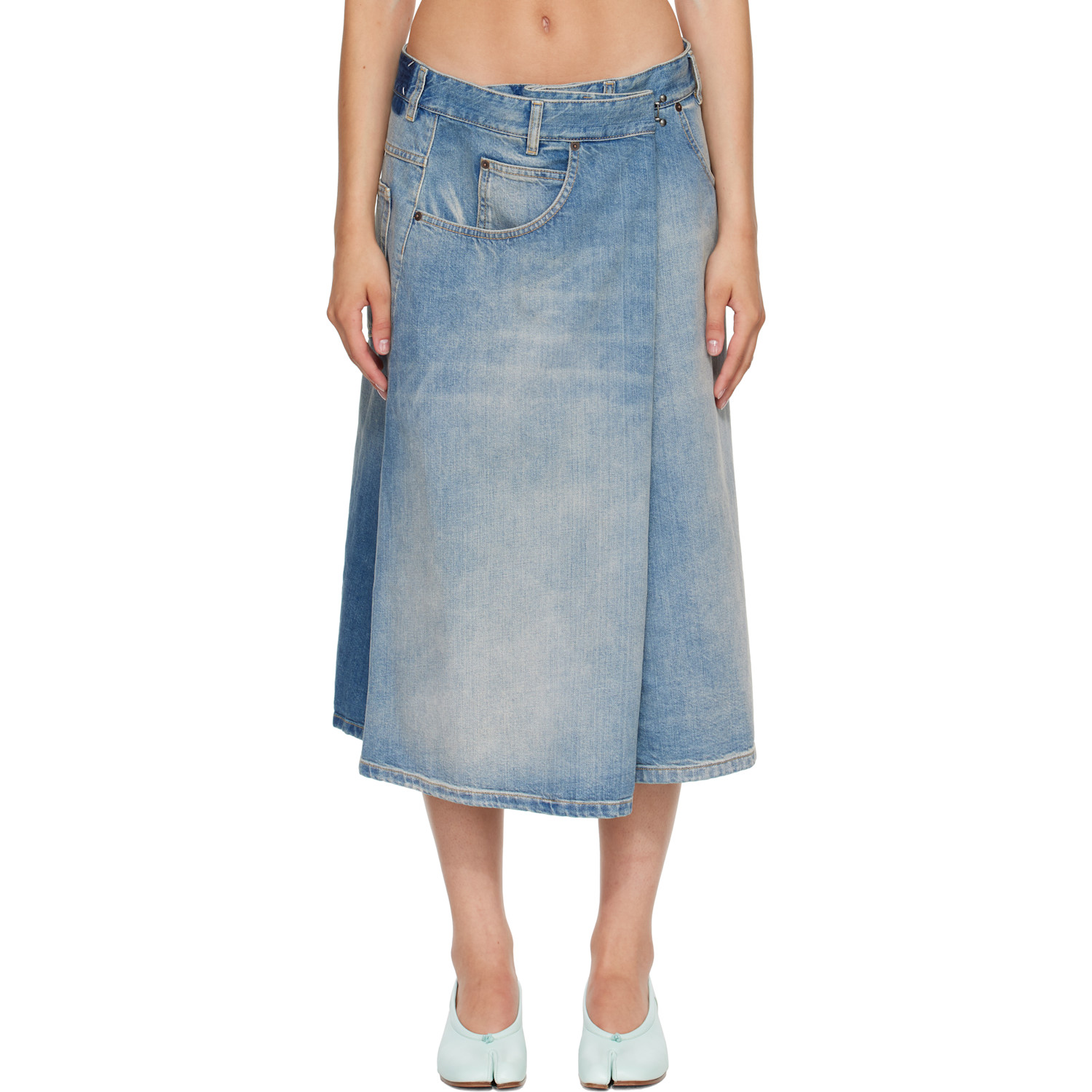 Maison Margiela Blue Wrap Denim Midi Skirt