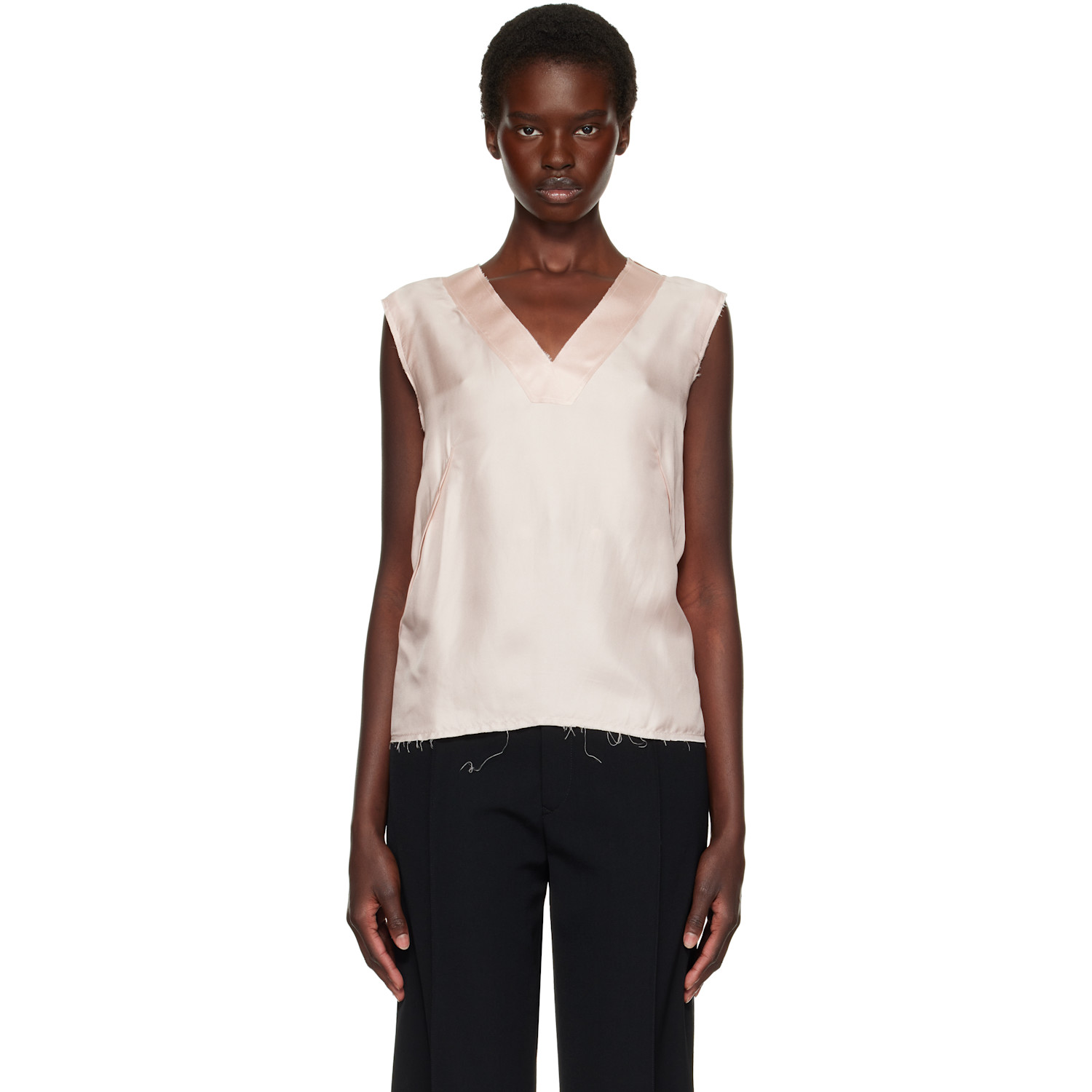 Maison Margiela Pink Silk V-Neck Top