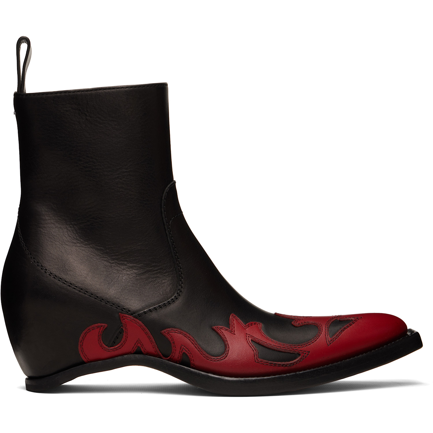 Maison Margiela Black & Red Heel-Less Western Flame Boots