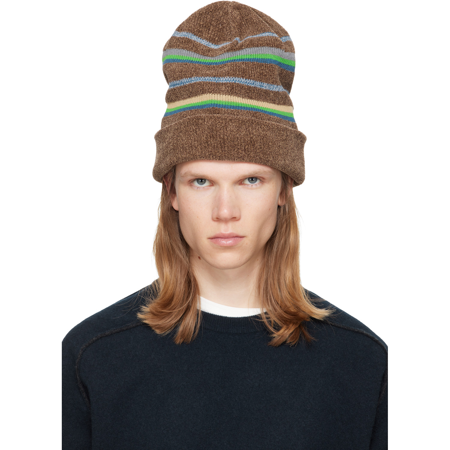 Maison Margiela Brown Striped Knit Beanie