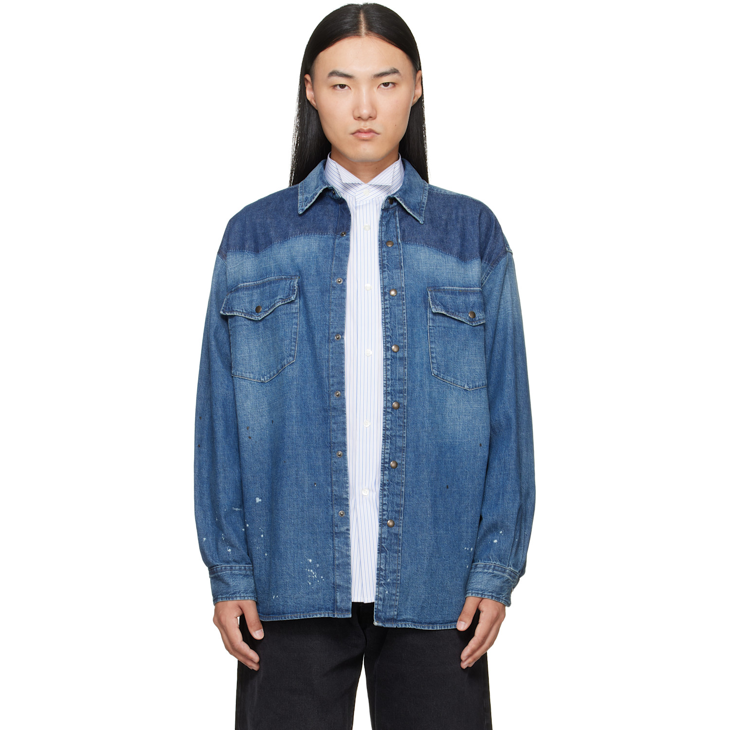 Maison Margiela Blue Bicolor Denim Shirt