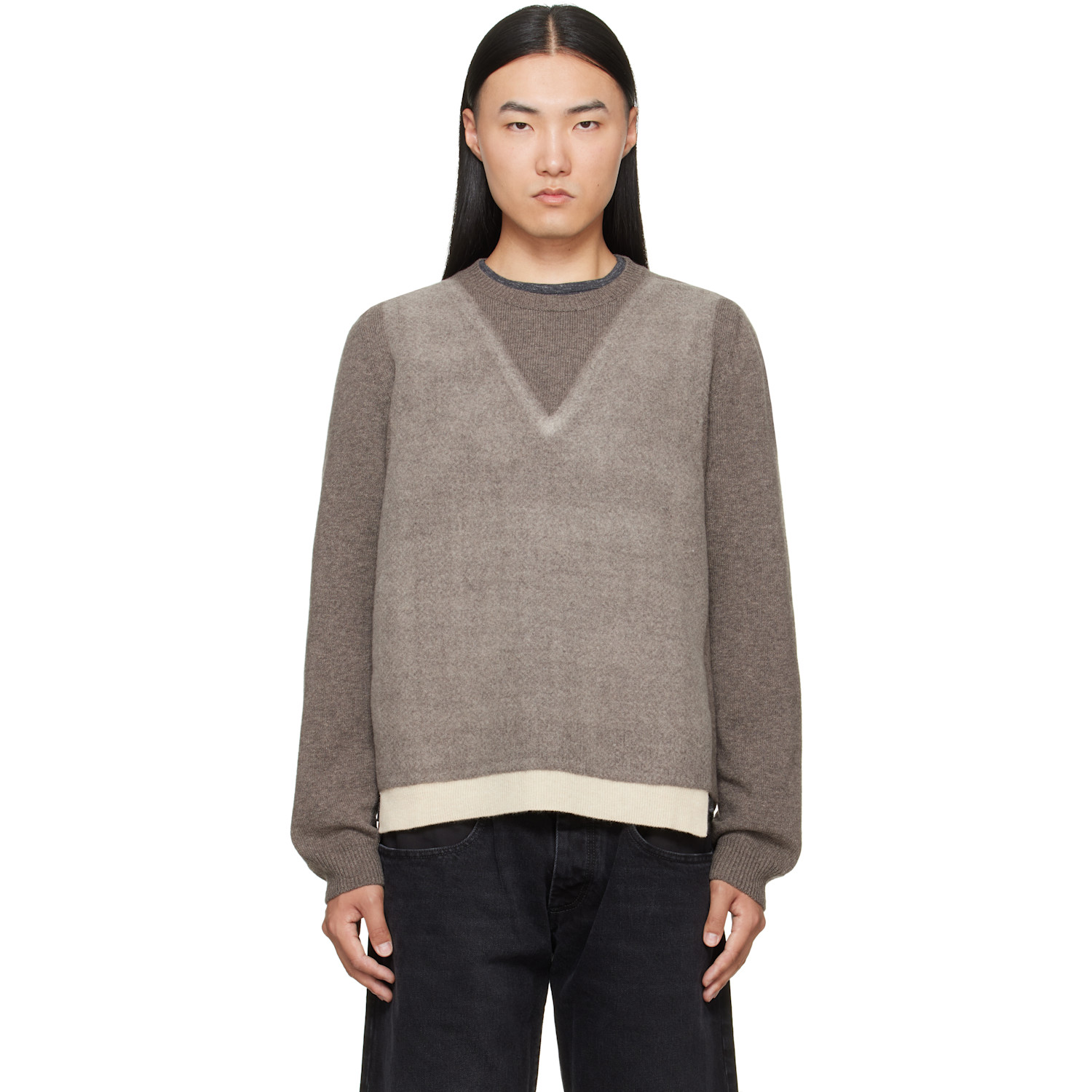 Maison Margiela Gray Fused Knit Wool Crewneck Sweater