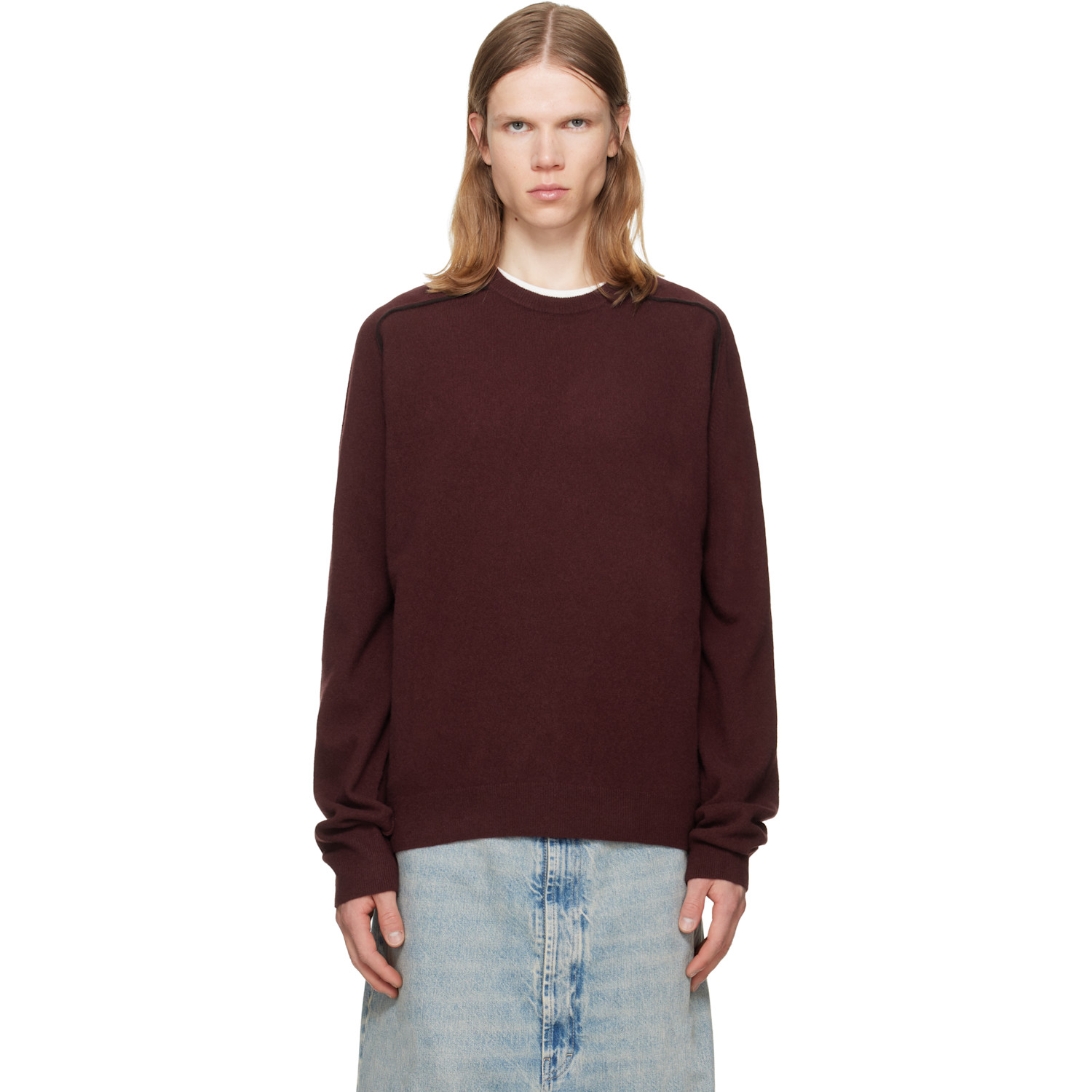 Maison Margiela Burgundy Virgin Wool Crewneck Sweater