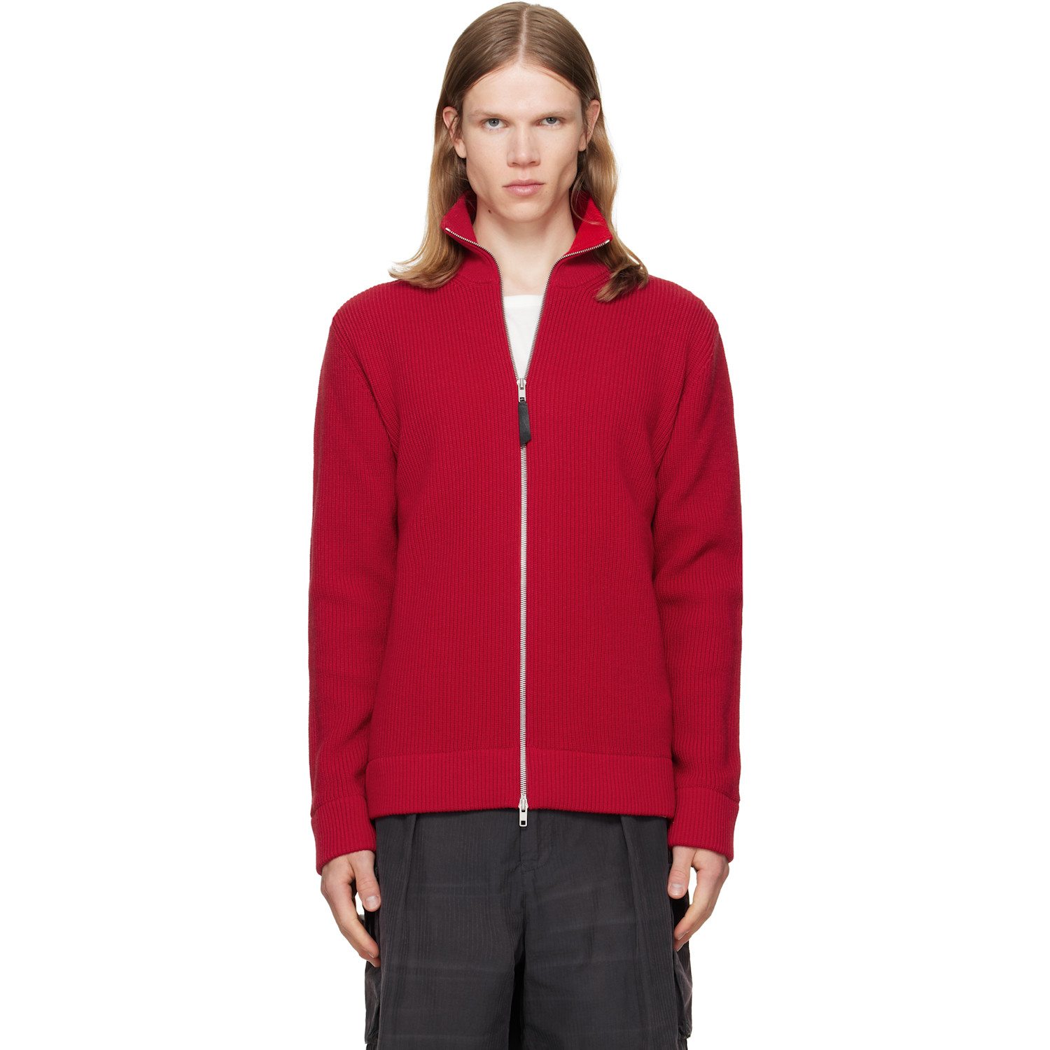 Maison Margiela Red Knit Zip-Up Sweater