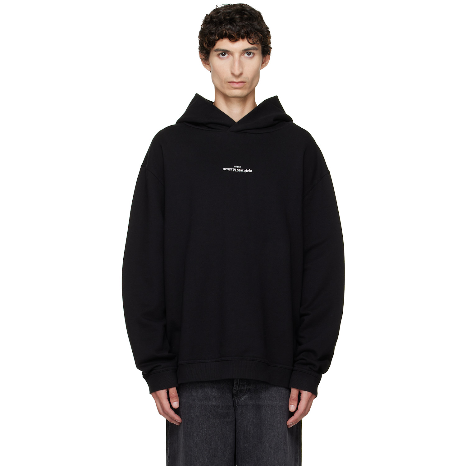 Maison Margiela Black Reversed Logo Hoodie