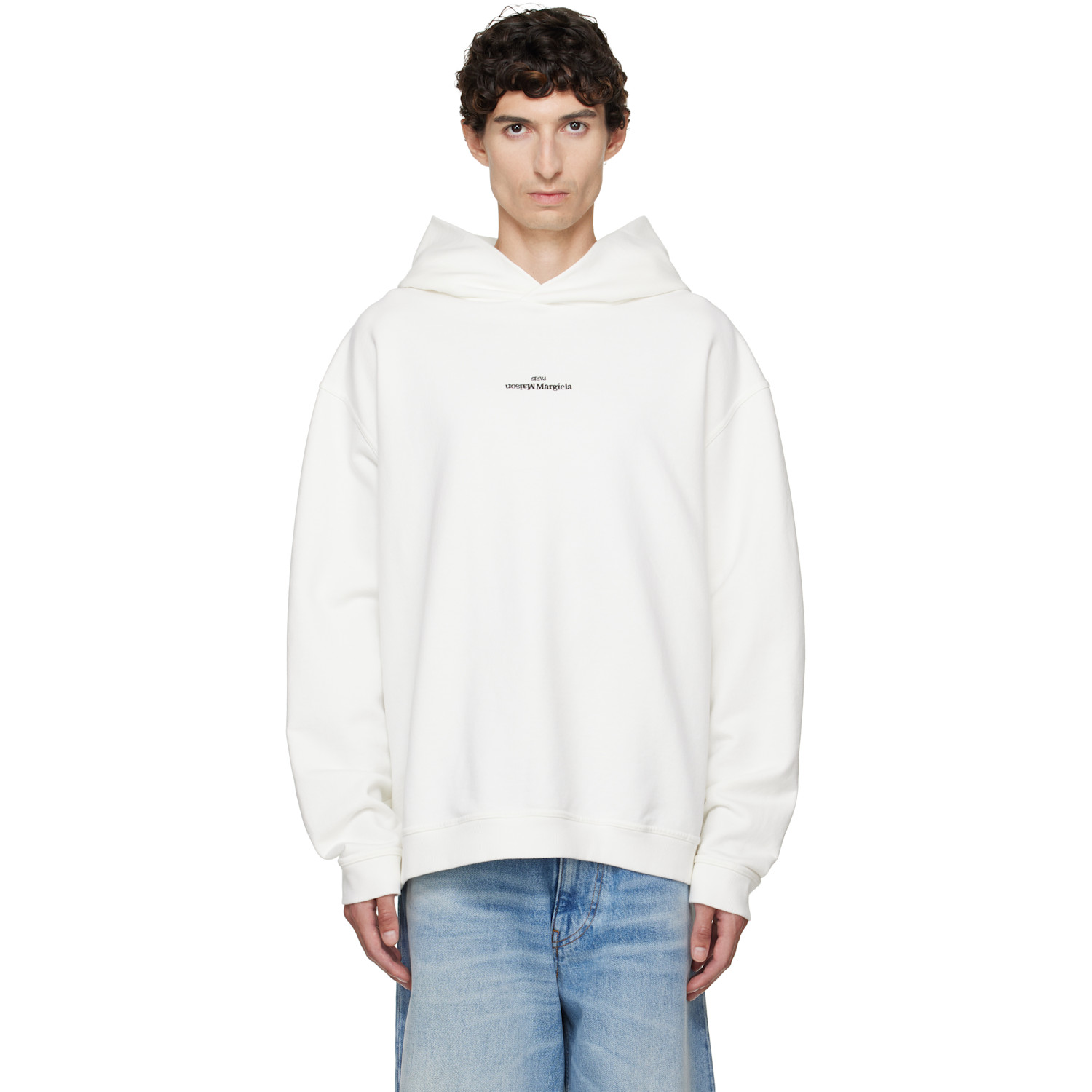 Maison Margiela White Reversed Logo Hoodie